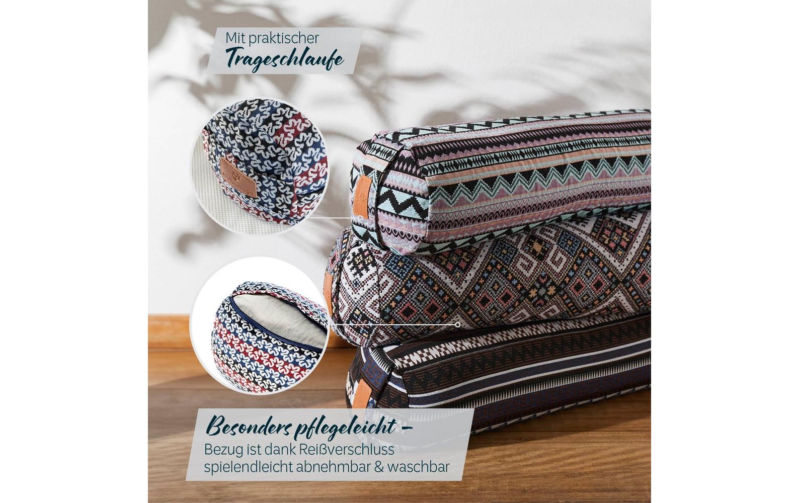 DoYourYoga Yoga-Bolster Tarik, Dinkelspelz, Mehrfarbig/Blau