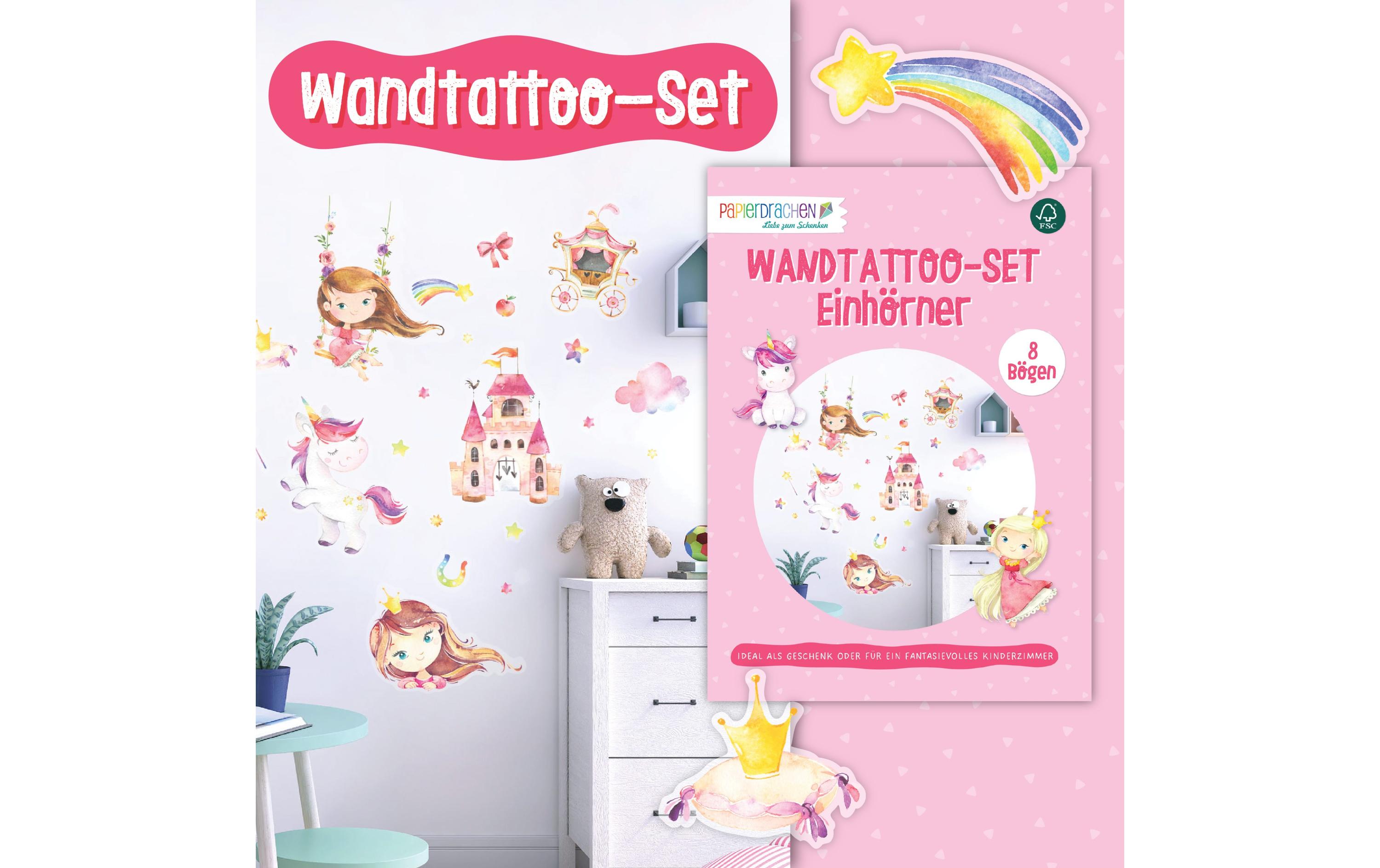 Papierdrachen Wandtattoo-Set Einhorn