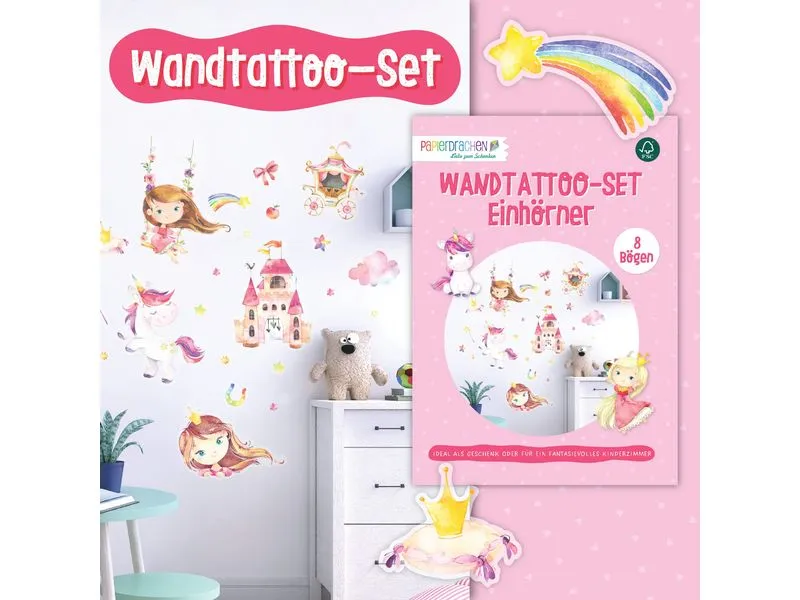 Papierdrachen Wandtattoo-Set Einhorn Papierdrachen Wandtattoo-Set Einhorn