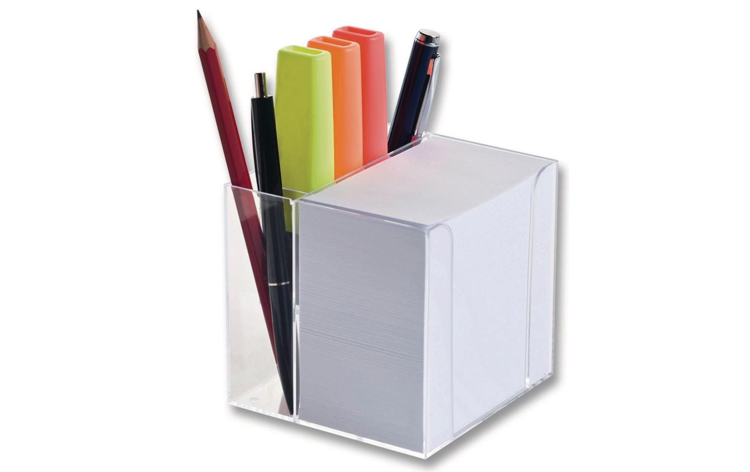 Folia Notizzettel-Dispenser mit Stiftehalter Transparent Folia Notizzettel-Dispenser mit Stiftehalter Transparent