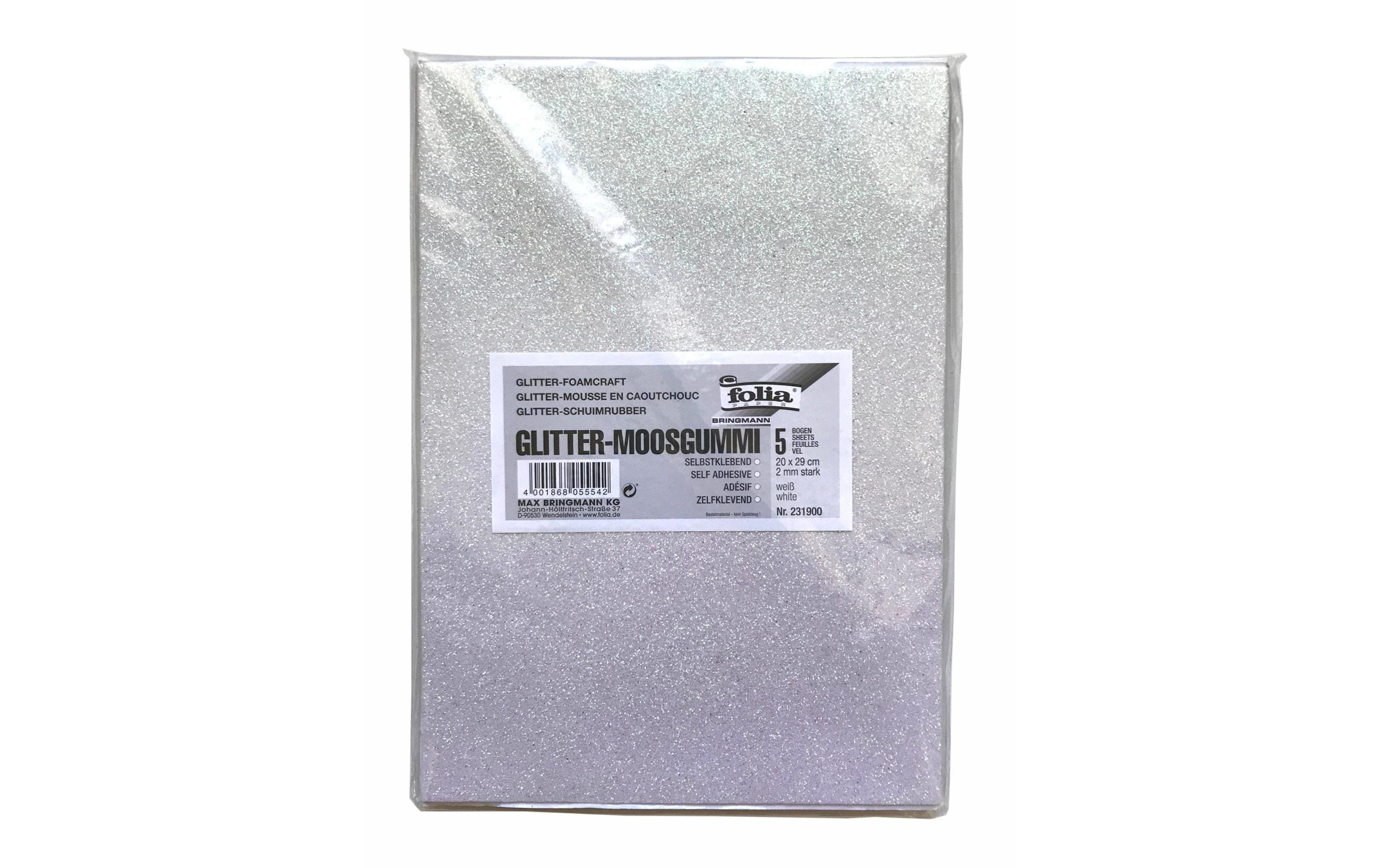 Folia Moosgummi-Set Glitter 5 Stück, Weiss Folia Moosgummi-Set Glitter 5 Stück, Weiss
