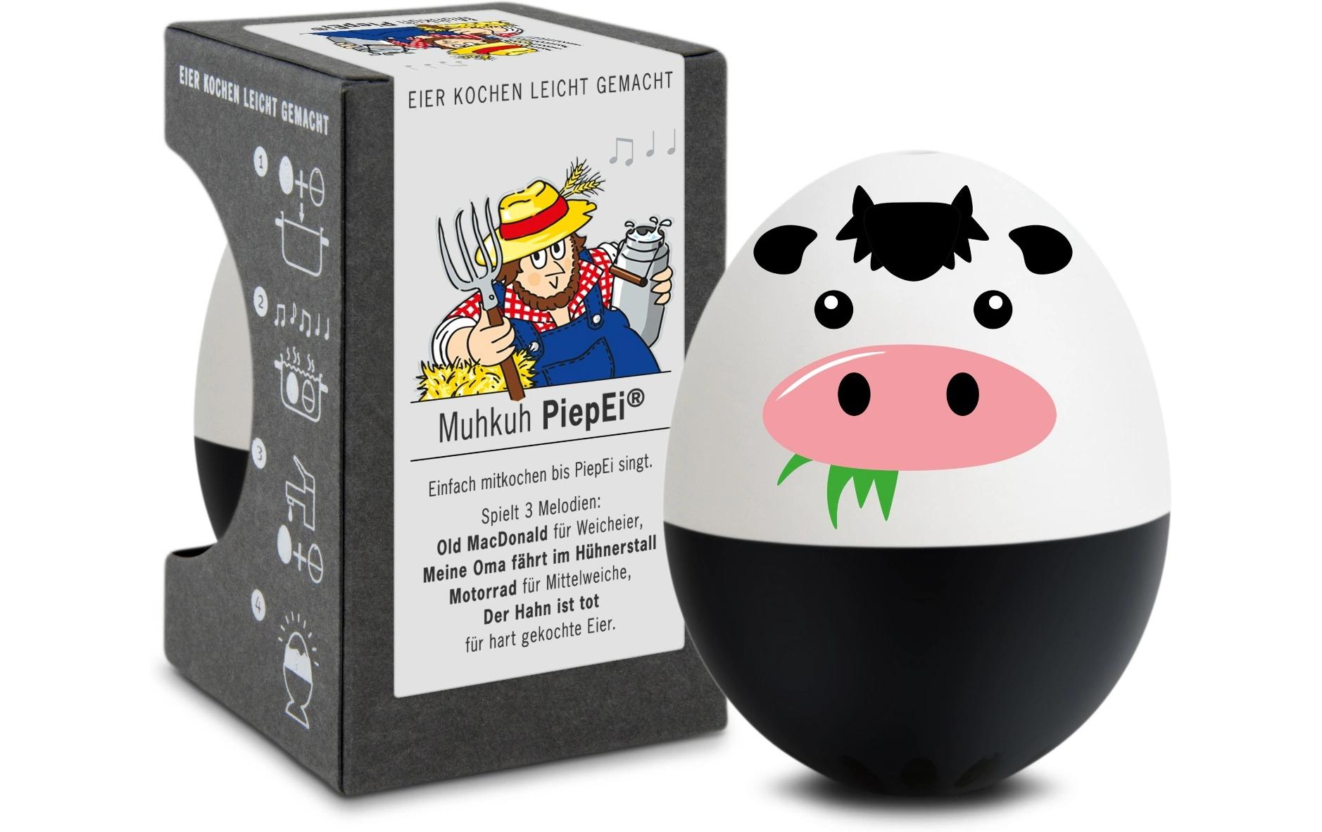 PiepEi Küchentimer Singende Eieruhr Muhkuh, Schwarz / Weiss