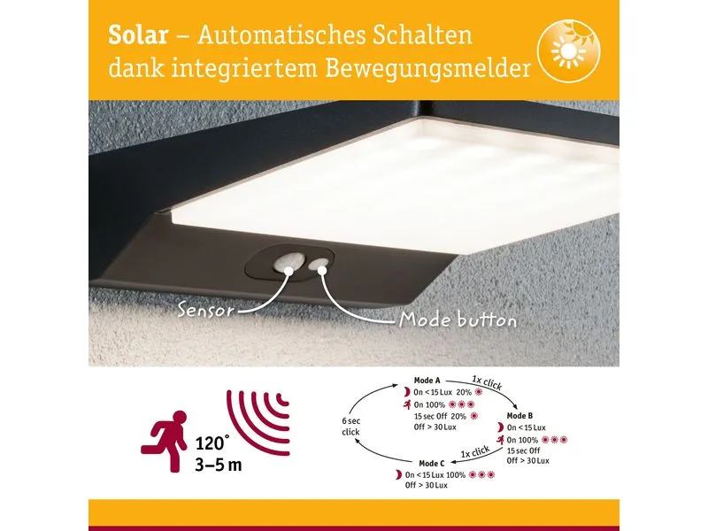 Paulmann Solar LED Aussenwandleuchte Ronas, Dunkelgrau Paulmann Solar LED Aussenwandleuchte Ronas, Dunkelgrau