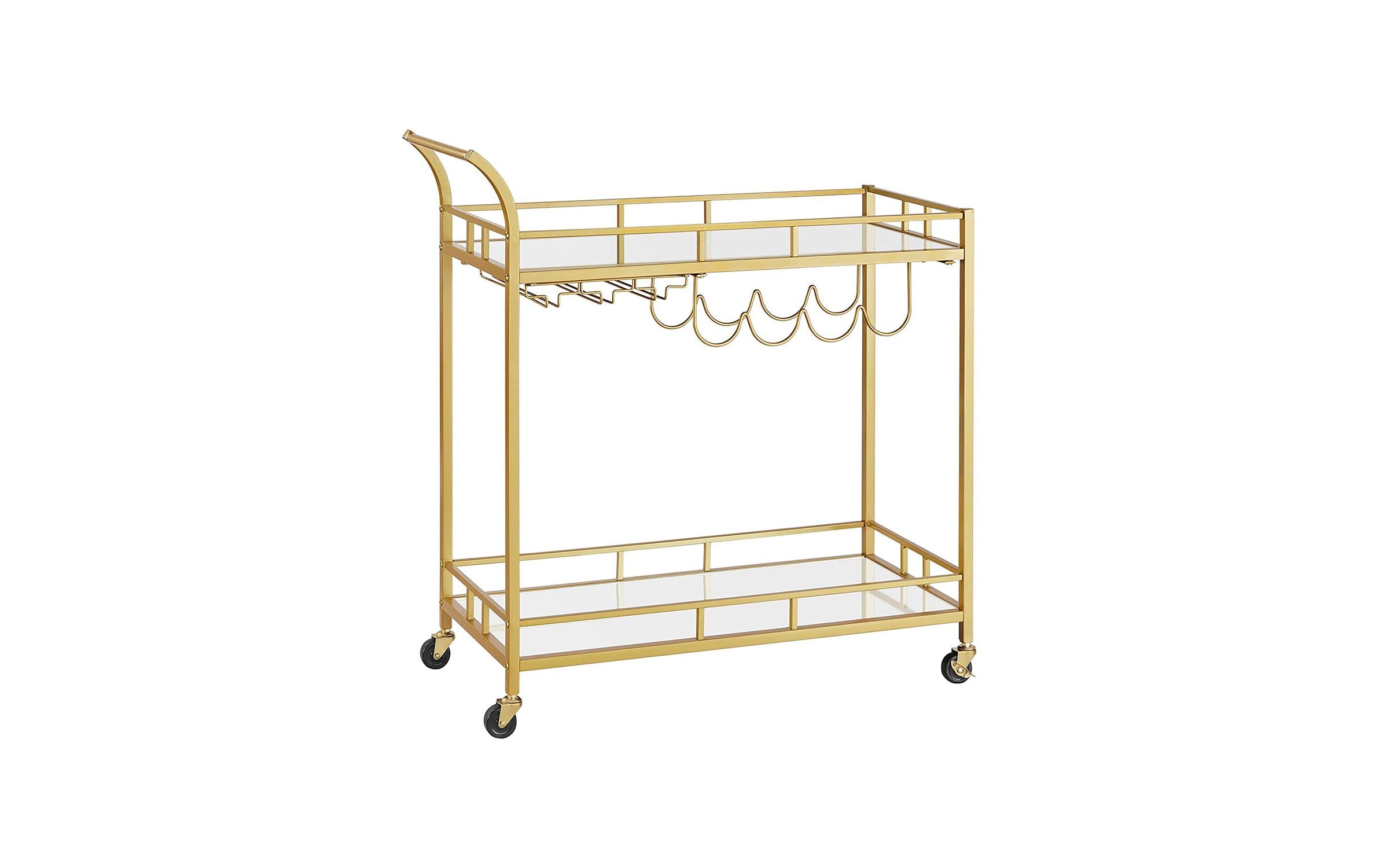 VASAGLE Servierwagen mit Glasplatten 38 x 77.5 cm, Gold