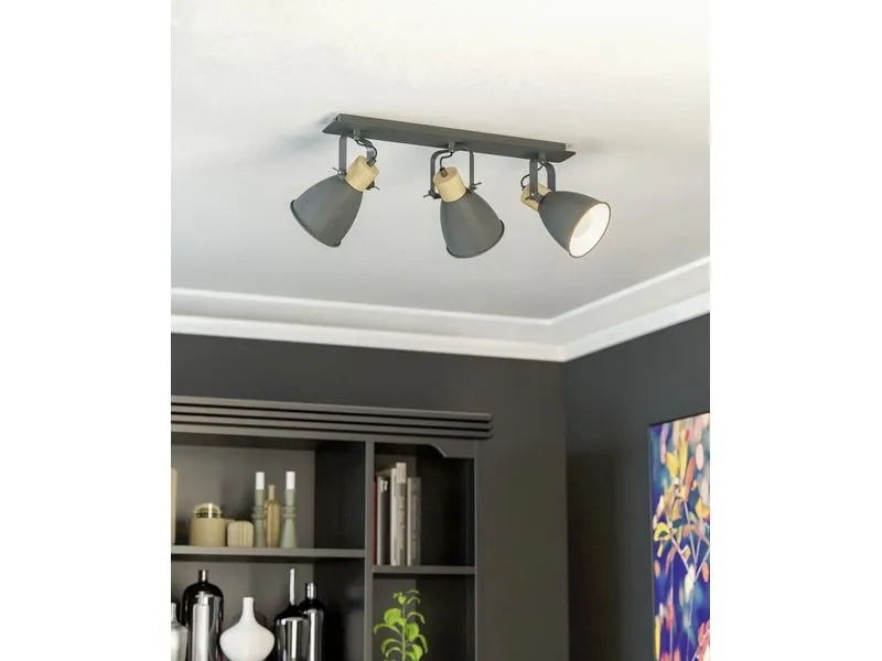EGLO Leuchten Aufbauspot BALKEN/3 E27 ANTHRAZIT/HOLZ 'COSWARTH' E27 EGLO Leuchten Aufbauspot BALKEN/3 E27 ANTHRAZIT/HOLZ 'COSWARTH' E27