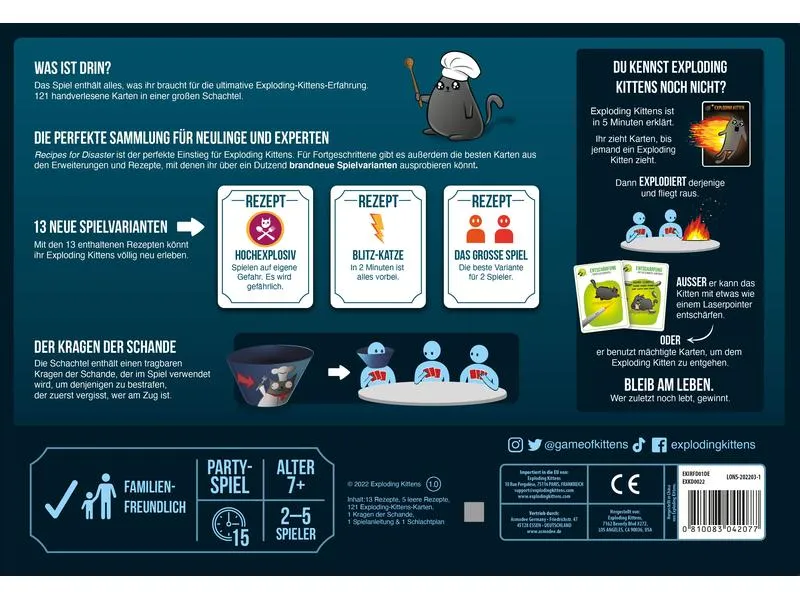 Asmodée Partyspiel Exploding Kittens: Recipes for Disaster
