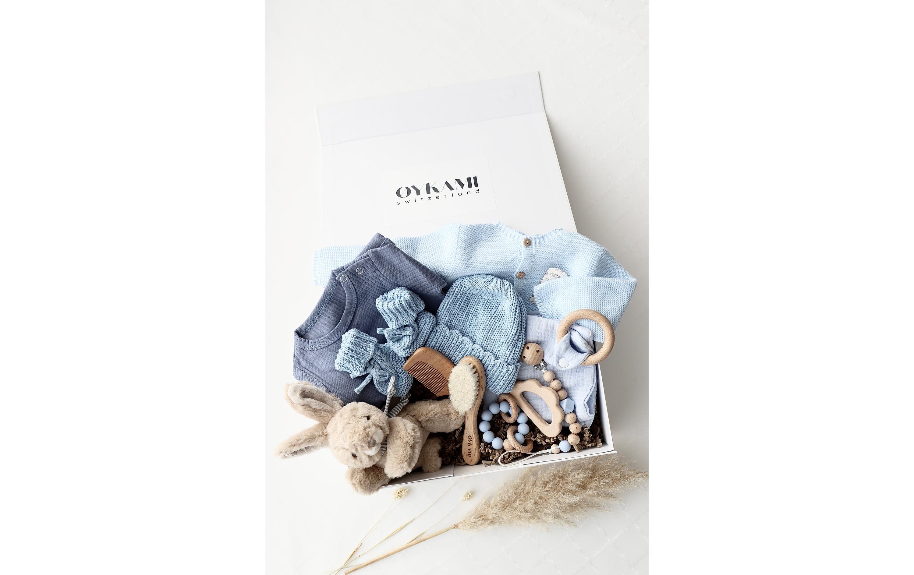 Oykami Baby Geschenkbox Blau Verona Hase Braun