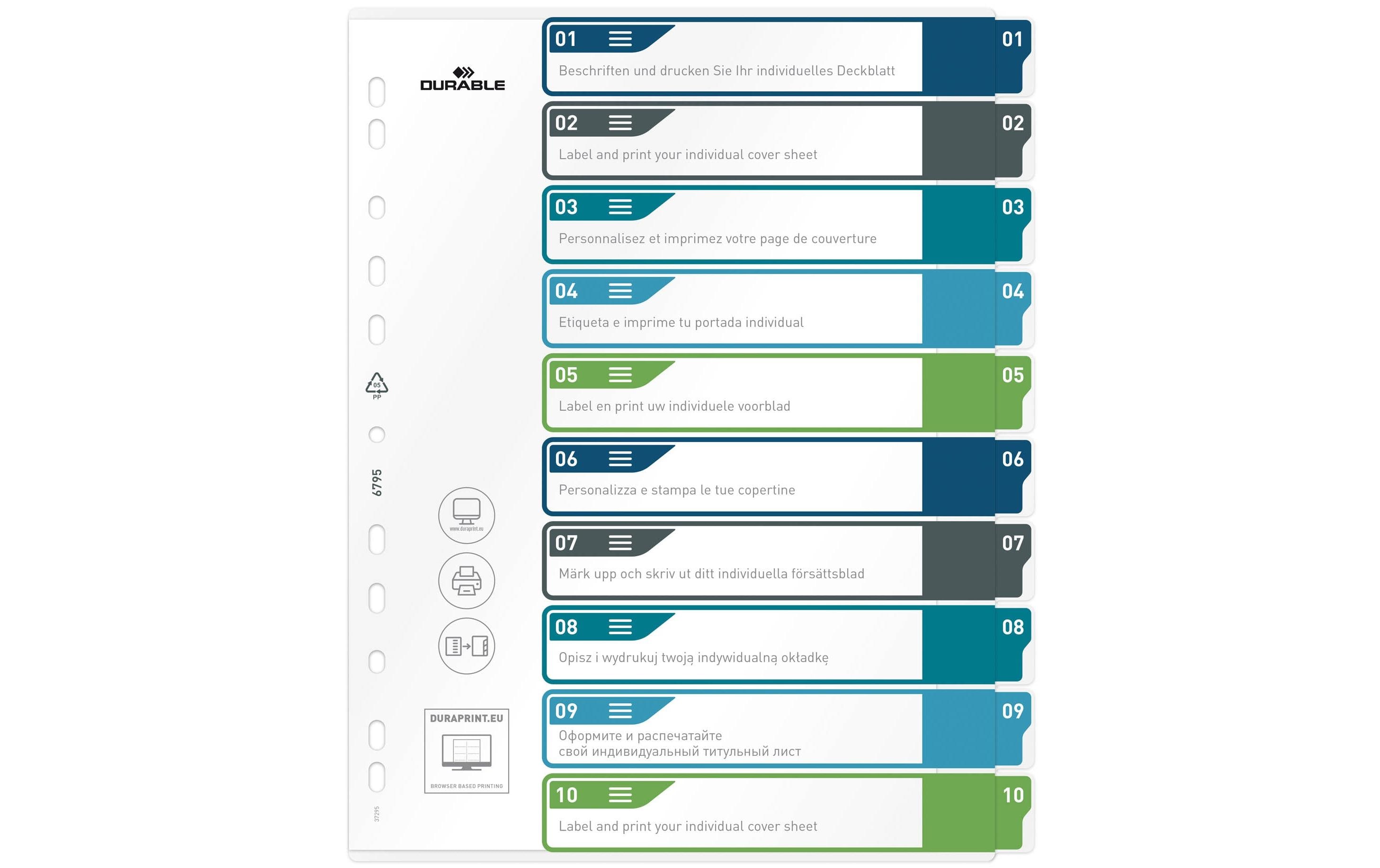 DURABLE Register A4+, 1-10, 5-farbig