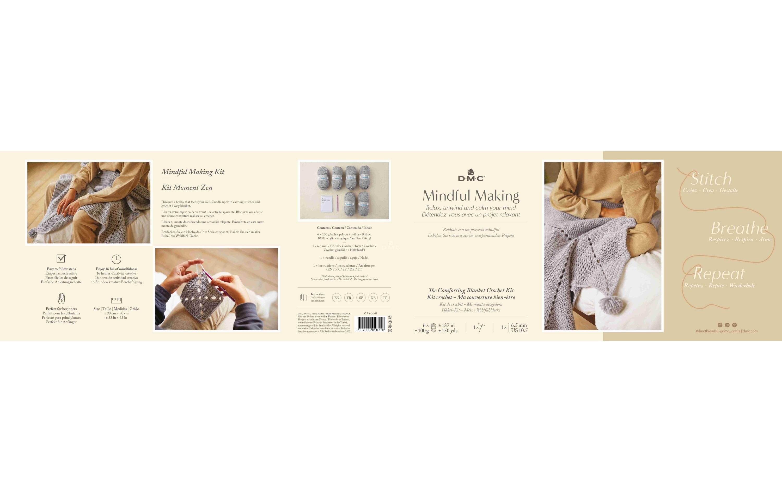 DMC Häkelset Mindful Making Kuscheldecke, 90 x 90 cm