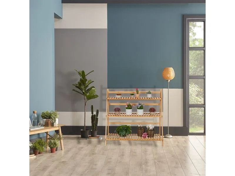 relaxdays Pflanzentreppe Bambus 3 Ebenen klappbar 96 x 99.5 x 37 cm