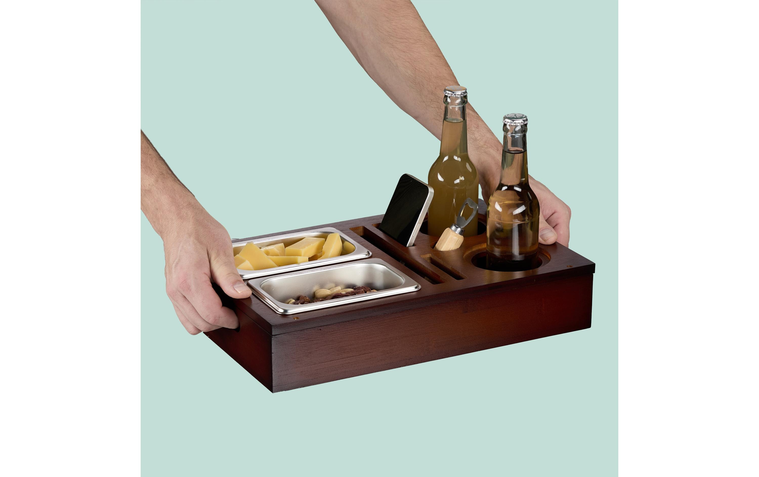 relaxdays Serviertablett mit Snackschalen Dunkelbraun