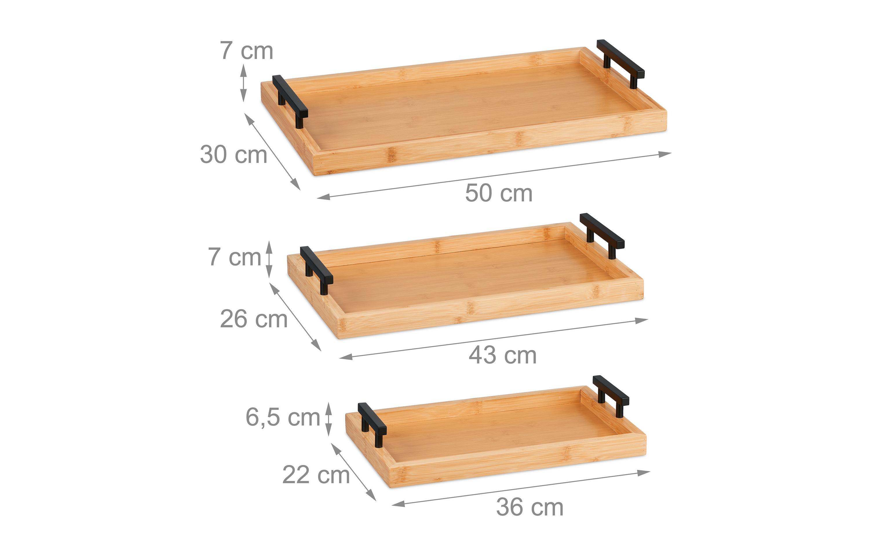 relaxdays Serviertablett 3 Stück, Natur/Schwarz