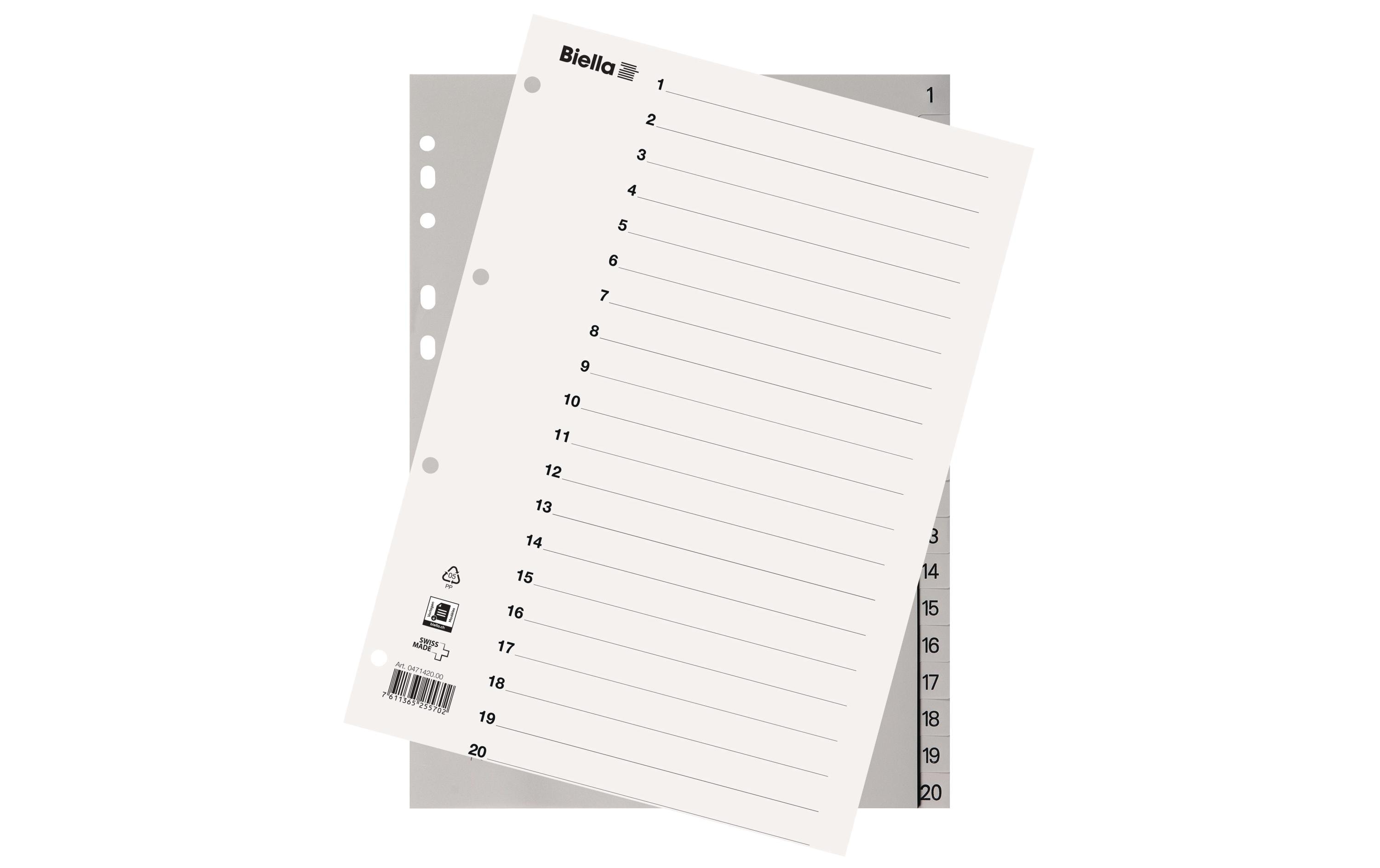 Biella Register A4 1-20 mit Indexblatt