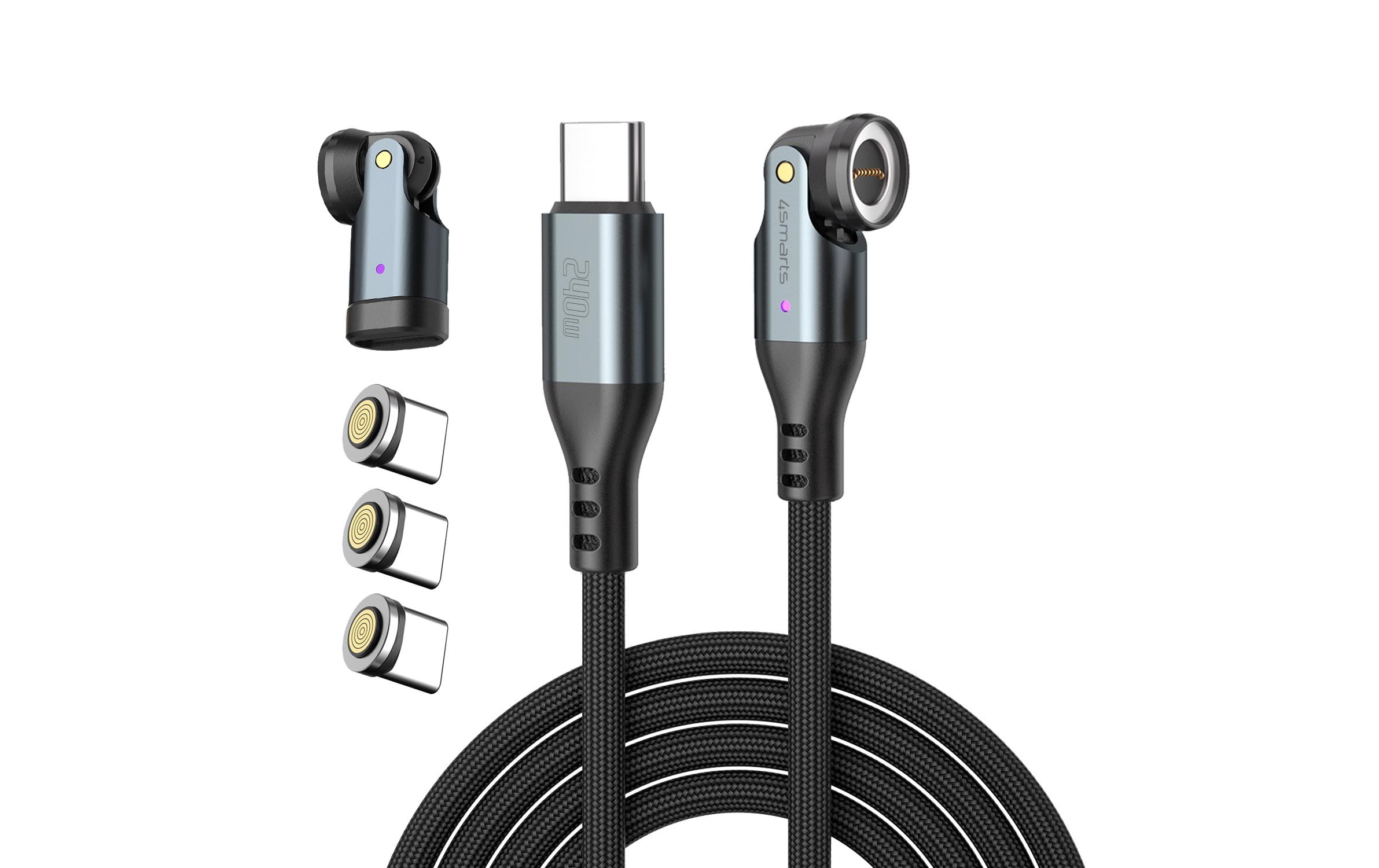 4smarts USB-C 540° Magnetkabel-Set GravityCord 240 W, 1.8 m, Schwarz