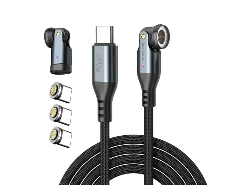 4smarts USB-C 540° Magnetkabel-Set GravityCord 240 W, 1.8 m, Schwarz