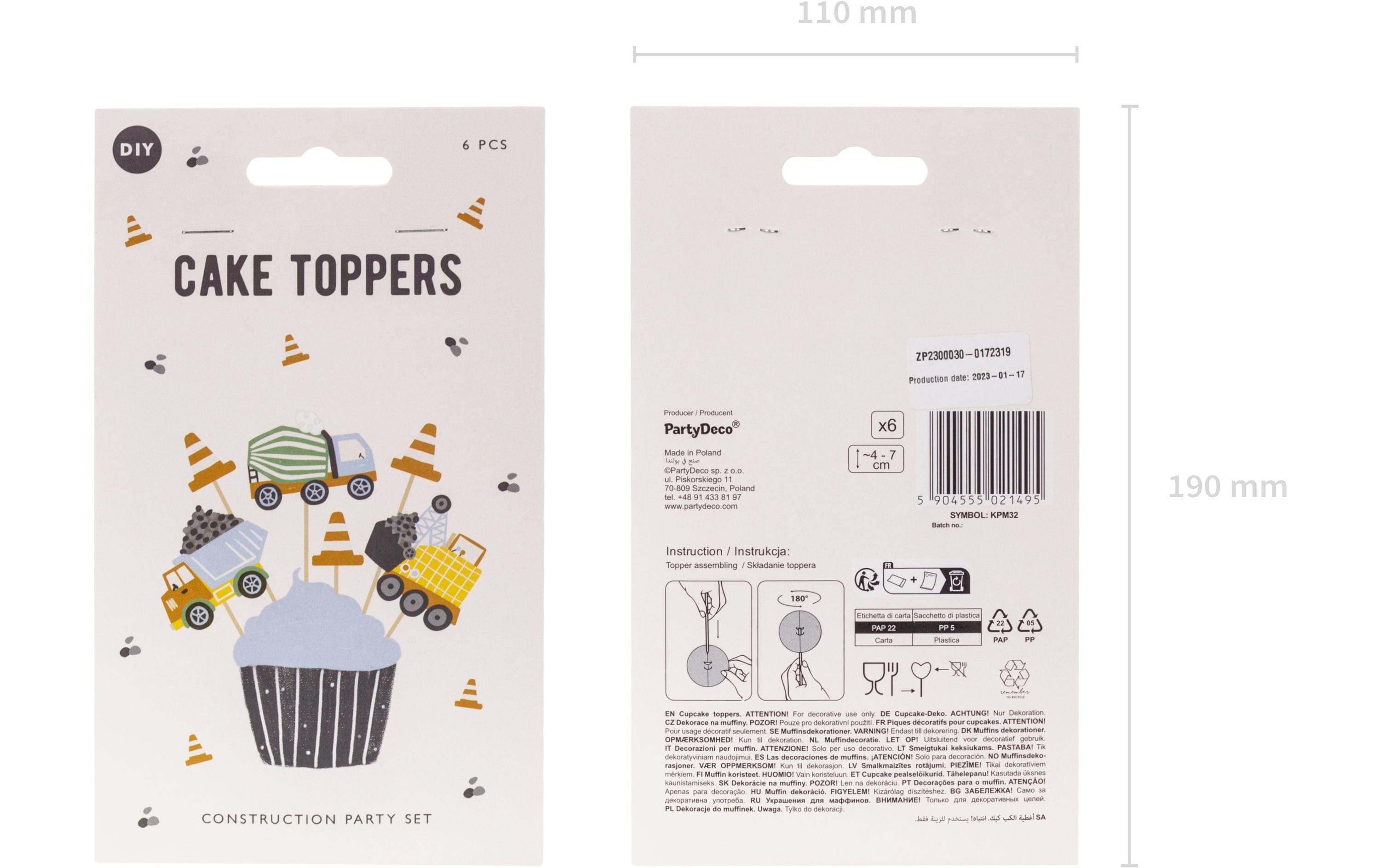 Partydeco Kuchen-Topper Baufahrzeuge 1 Stück, Mehrfarbig