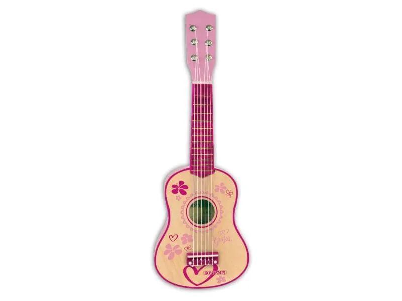 Bontempi Musikinstrument Holz-Gitarre 55 cm Pink Stickers