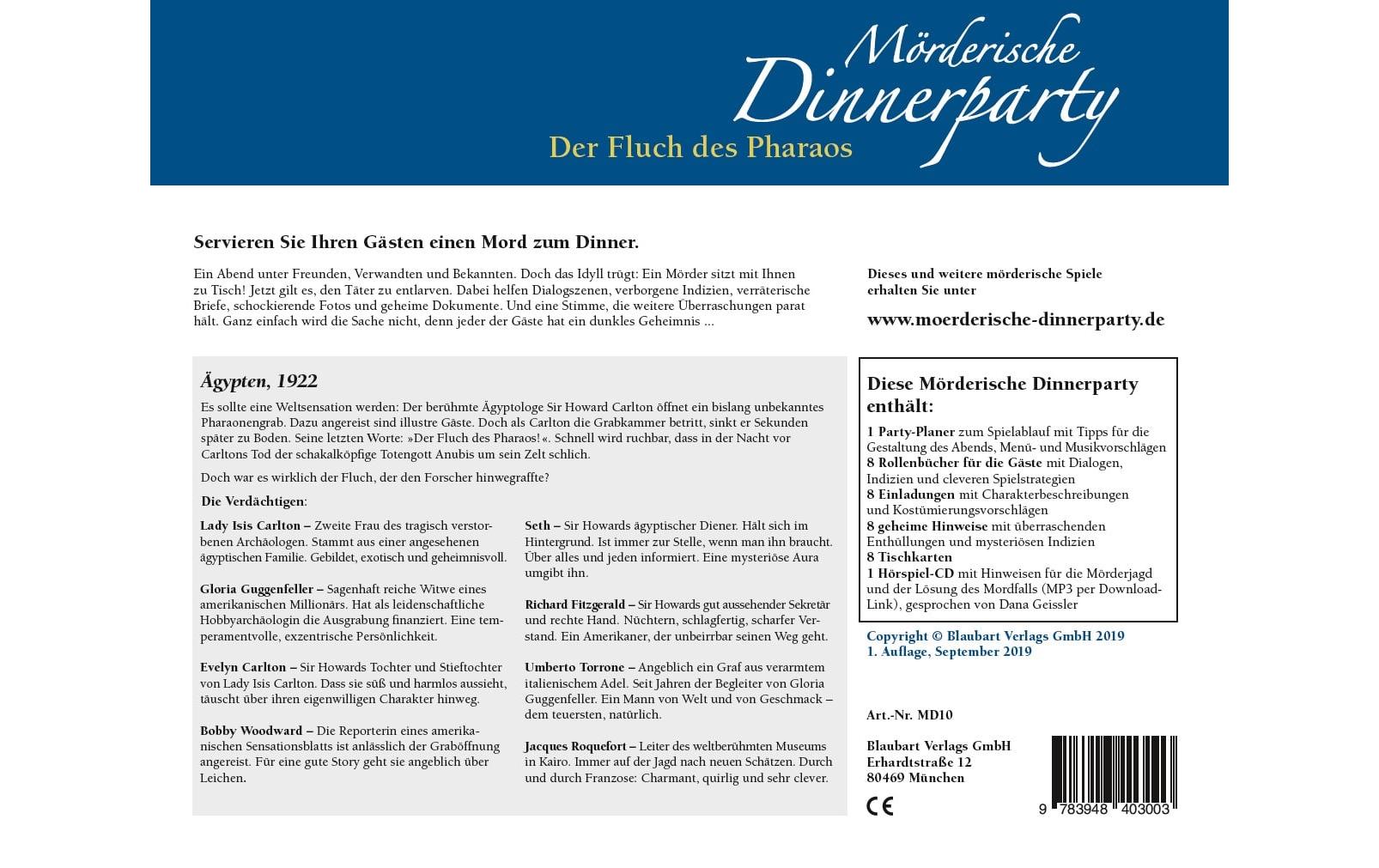 Blaubart Verlag Partyspiel Mörderische Dinnerparty: Der Fluch des Pharaos