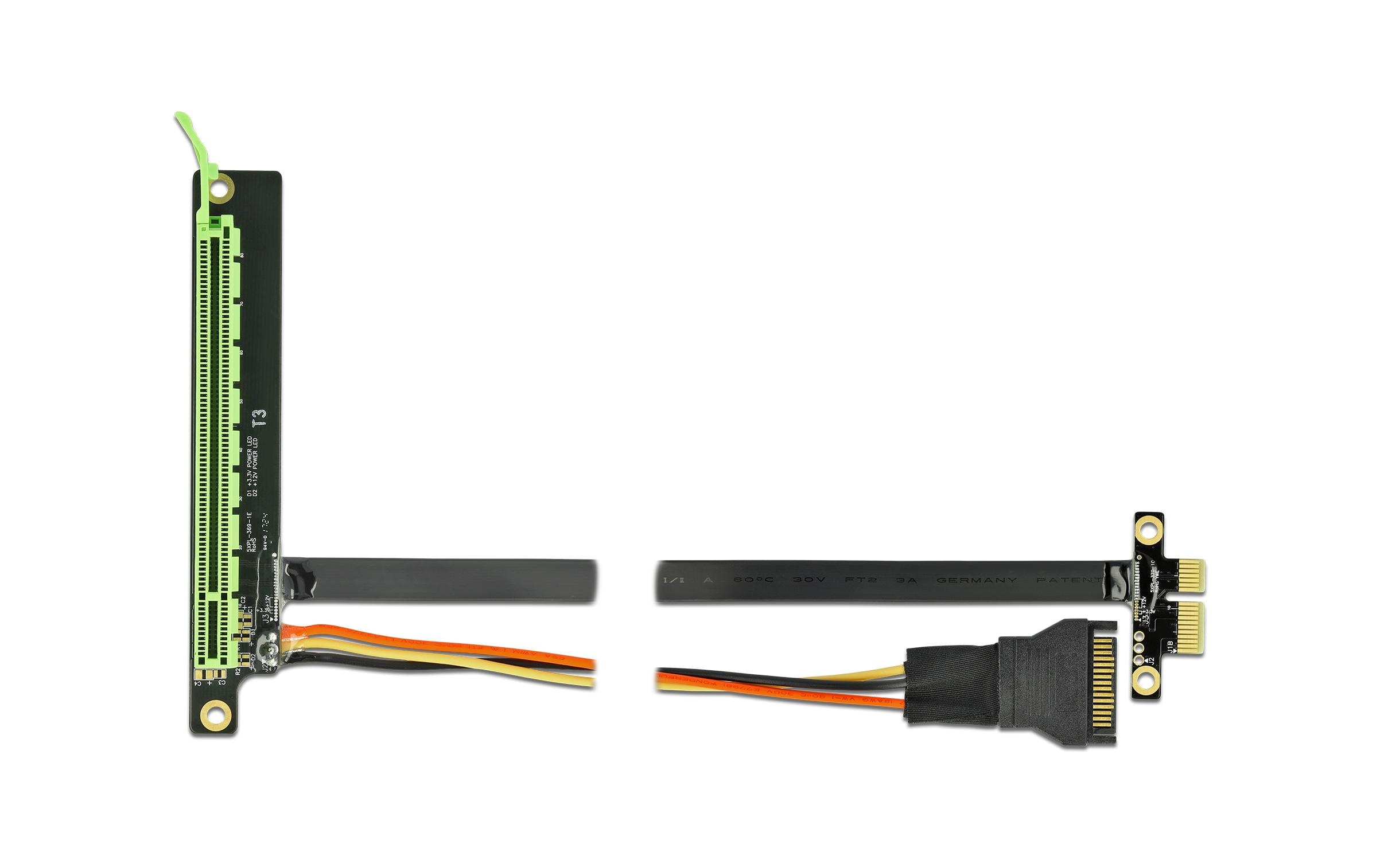 Delock PCI-E Riser Karte x1 zu x16 flexibel, gewinkelt, 30 cm, SATA