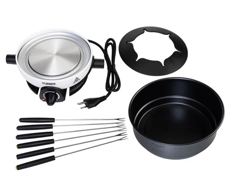 FURBER Fondue-Set Alpy 9 Teile, Schwarz/Weiss