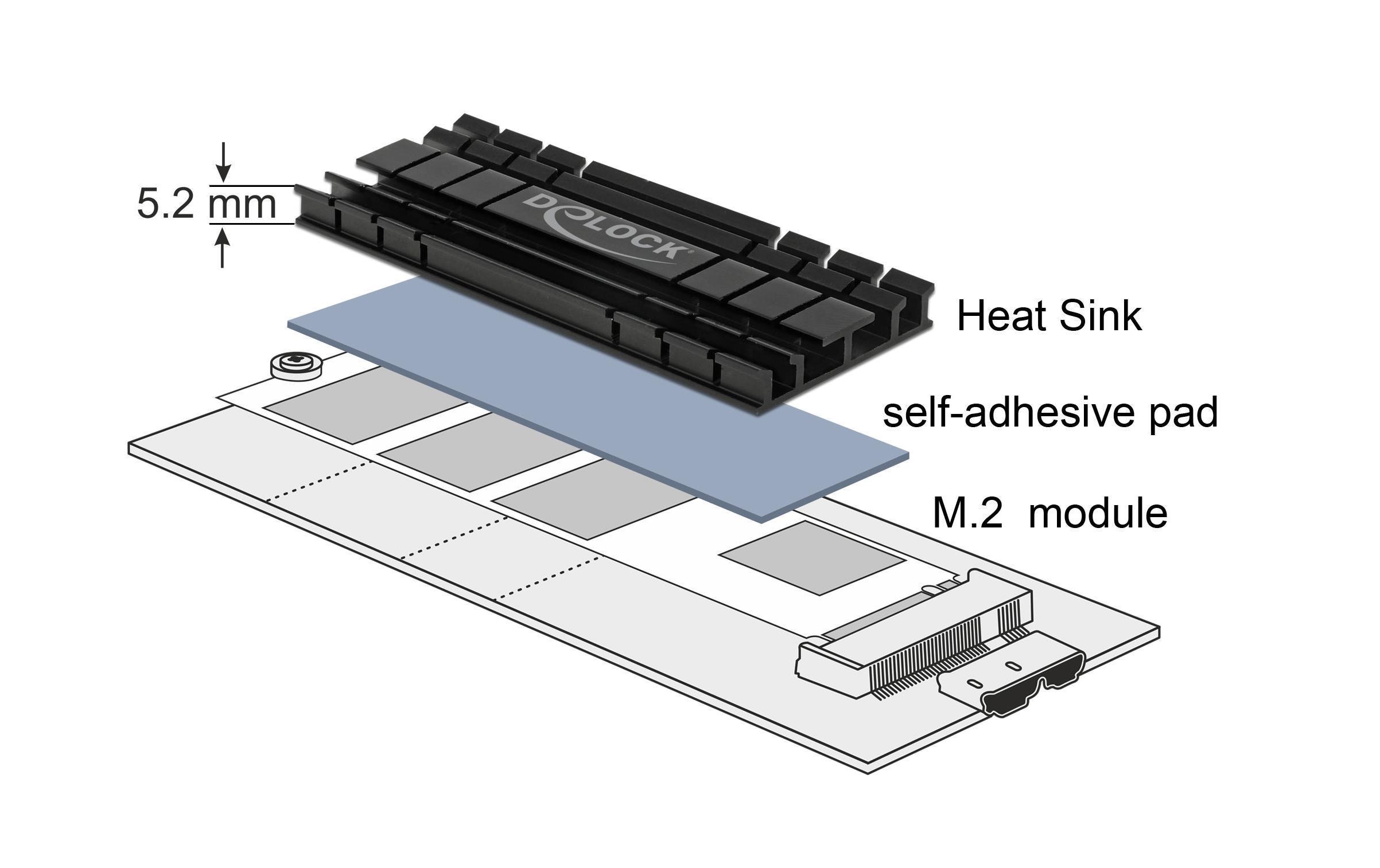 Delock M.2-Kühlkörper 70mm, 5.2mm Höhe Delock M.2-Kühlkörper 70mm, 5.2mm Höhe