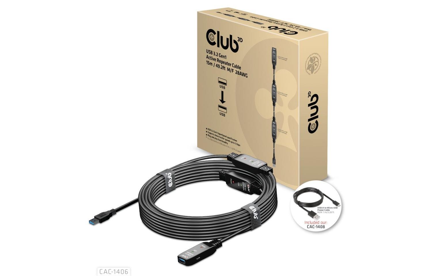 Club 3D USB 3.2 Gen.1-Verlängerungskabel USB A - USB A 15 m Club 3D USB 3.2 Gen.1-Verlängerungskabel USB A - USB A 15 m