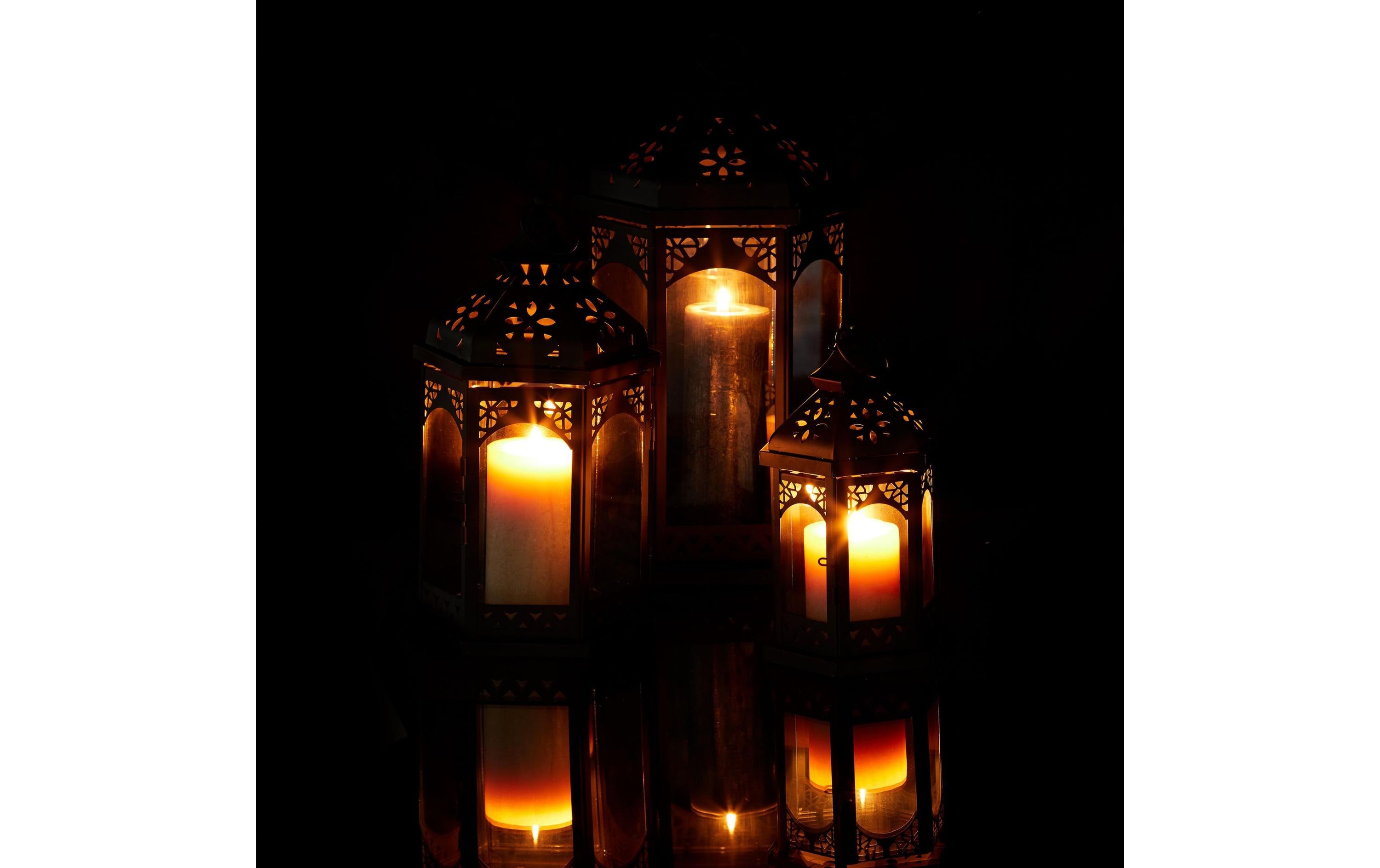relaxdays Laterne Oriental 3 Stück, 24.5 cm/33 cm/43 cm, Schwarz