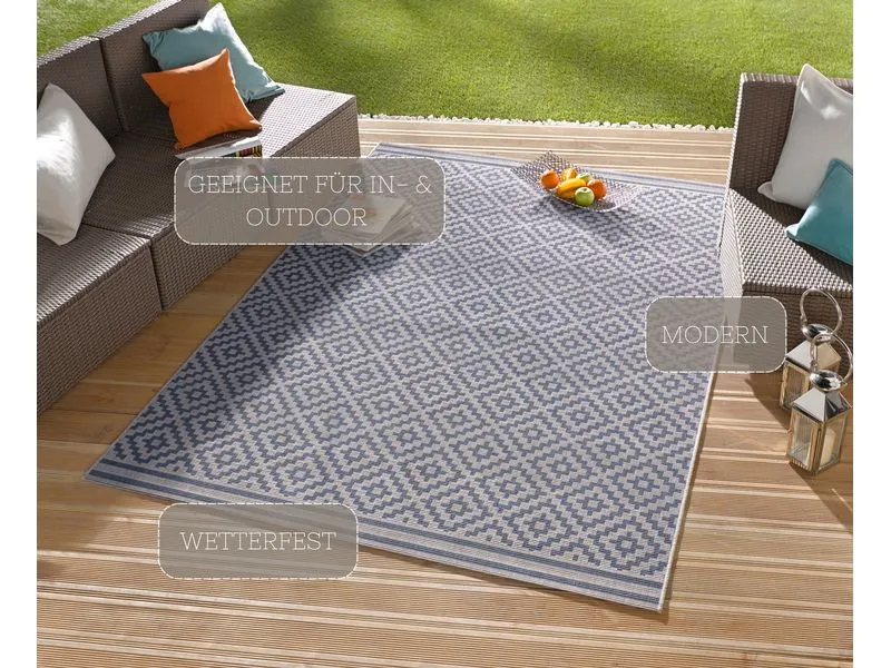 Hanse Home Raute In- & Outdoor Teppich 160 x 230 cm, Blau/Crème Hanse Home Raute In- & Outdoor Teppich 160 x 230 cm, Blau/Crème