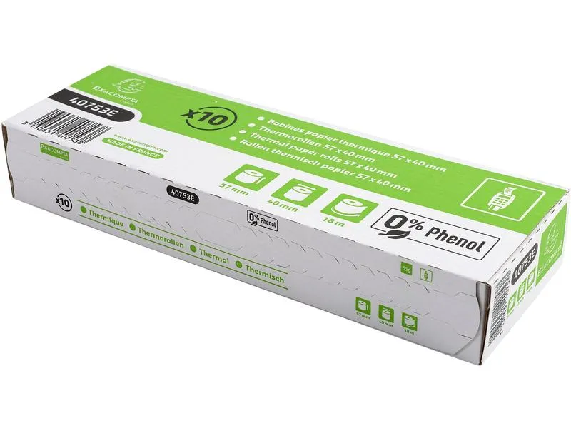 Exacompta Thermo-Papierrolle 57 x 40 x 12 mm, 18 m, 10 Stück Exacompta Thermo-Papierrolle 57 x 40 x 12 mm, 18 m, 10 Stück