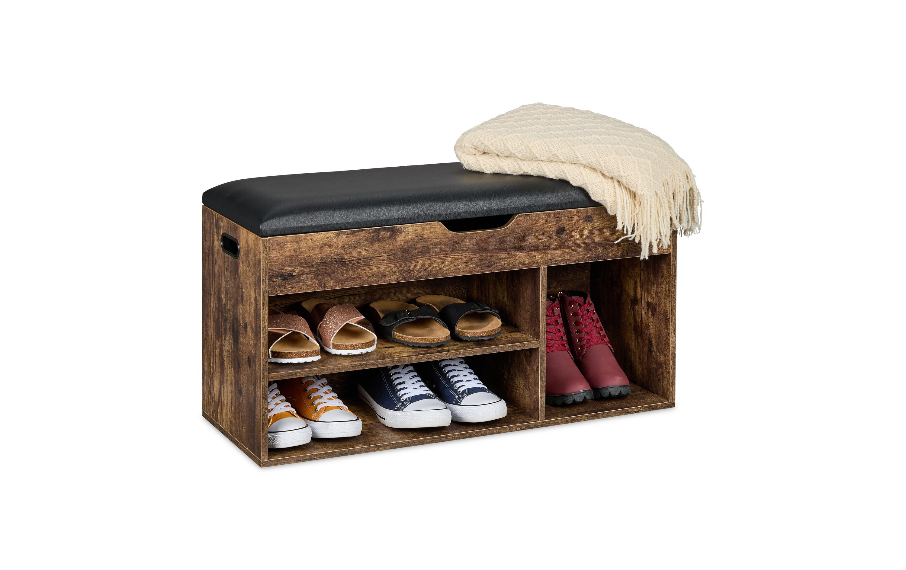 relaxdays Schuhregal mit Sitzfläche 80 x 46 cm, Braun