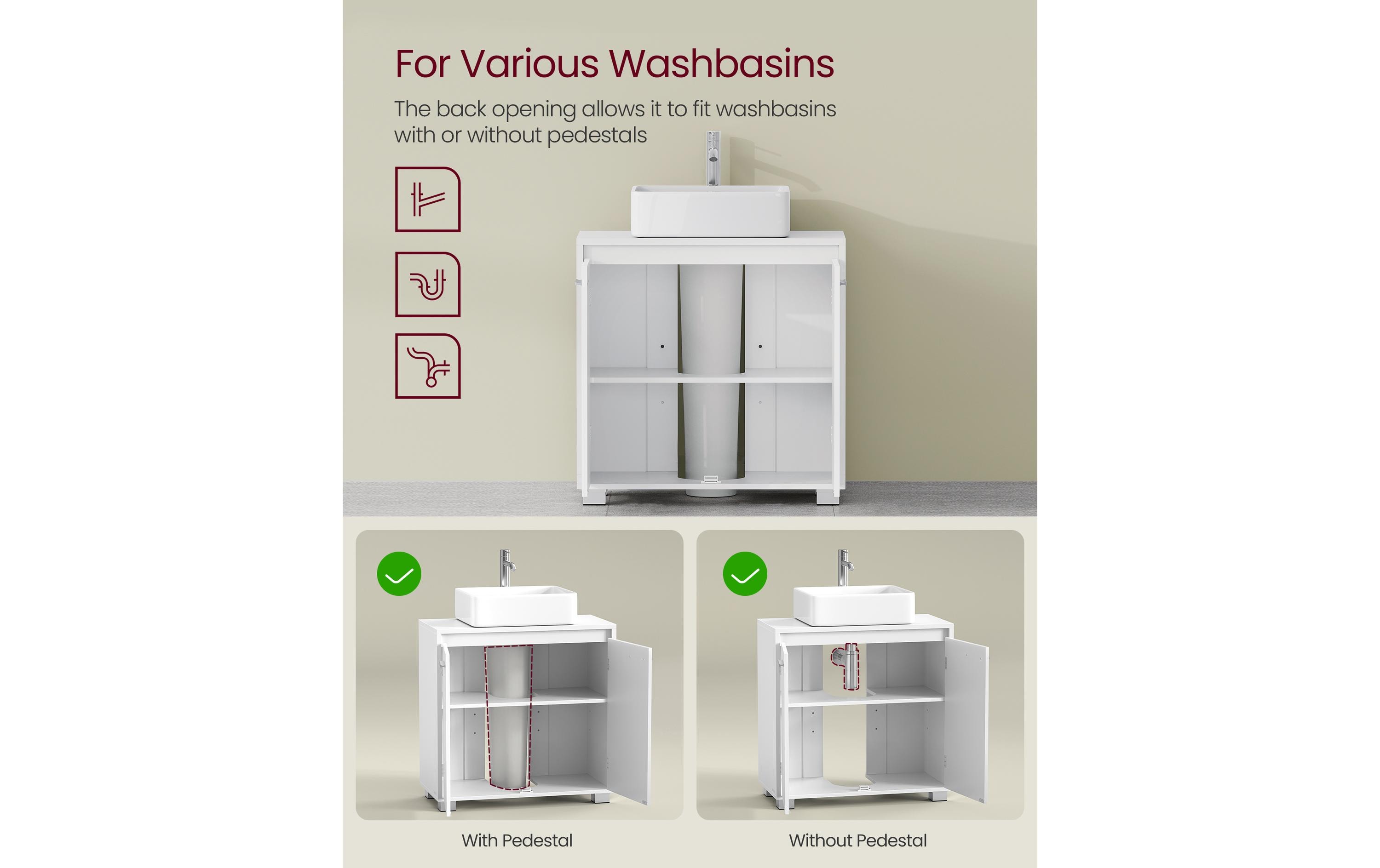VASAGLE Waschbeckenschrank 60 x 60 cm, Weiss