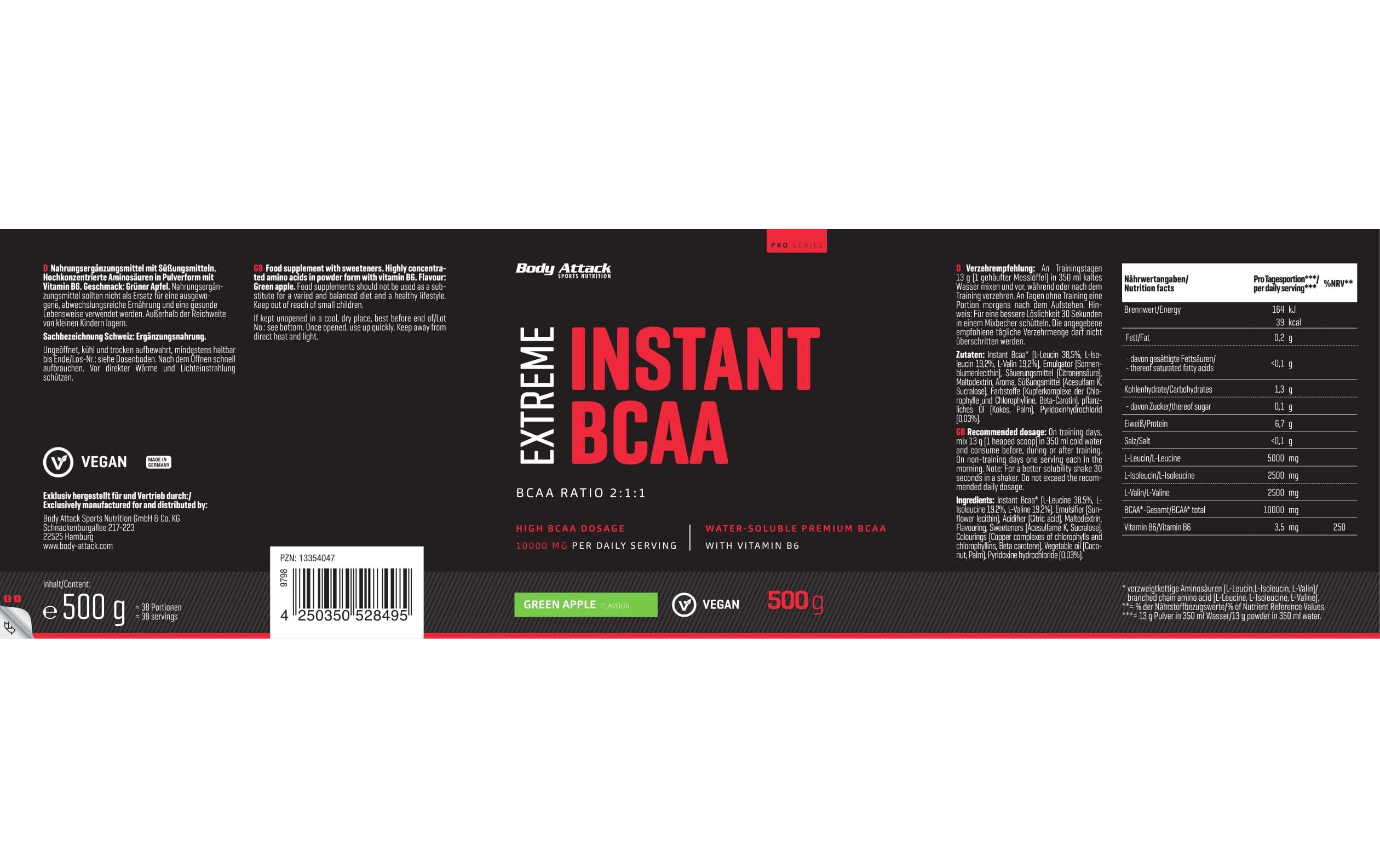 Body Attack Pulver Extreme Instant BCAA Apfel 500 g