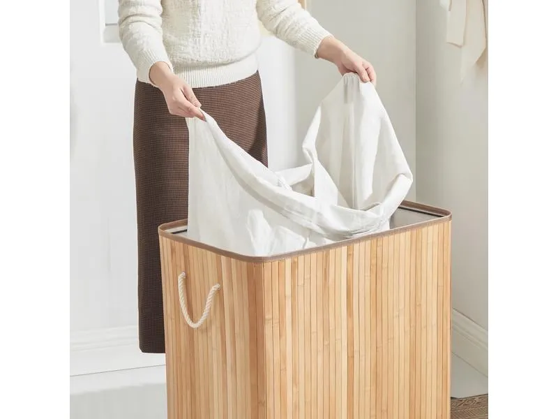 Songmics Wäschekorb mit Deckel 150 l, Nature