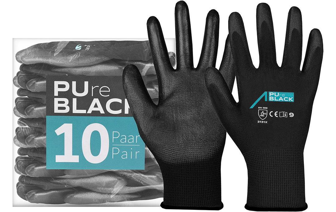 ACE Arbeitshandschuh 10 Paar PureBlack PU Grösse: L, Schwarz