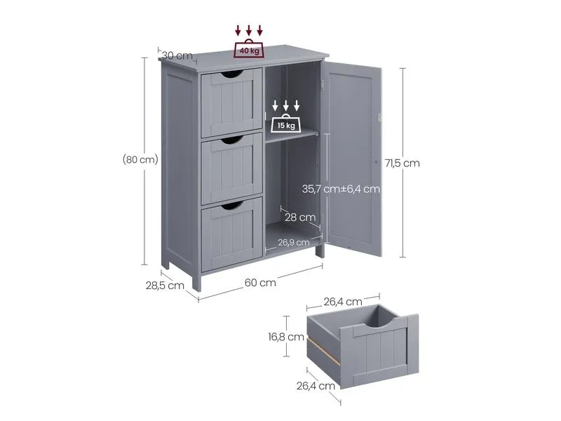 VASAGLE Kommode in Landhausstil 60 x 80 cm, Grau
