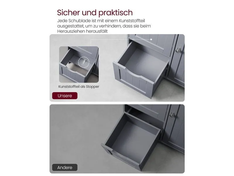 VASAGLE Kommode in Landhausstil 60 x 80 cm, Grau