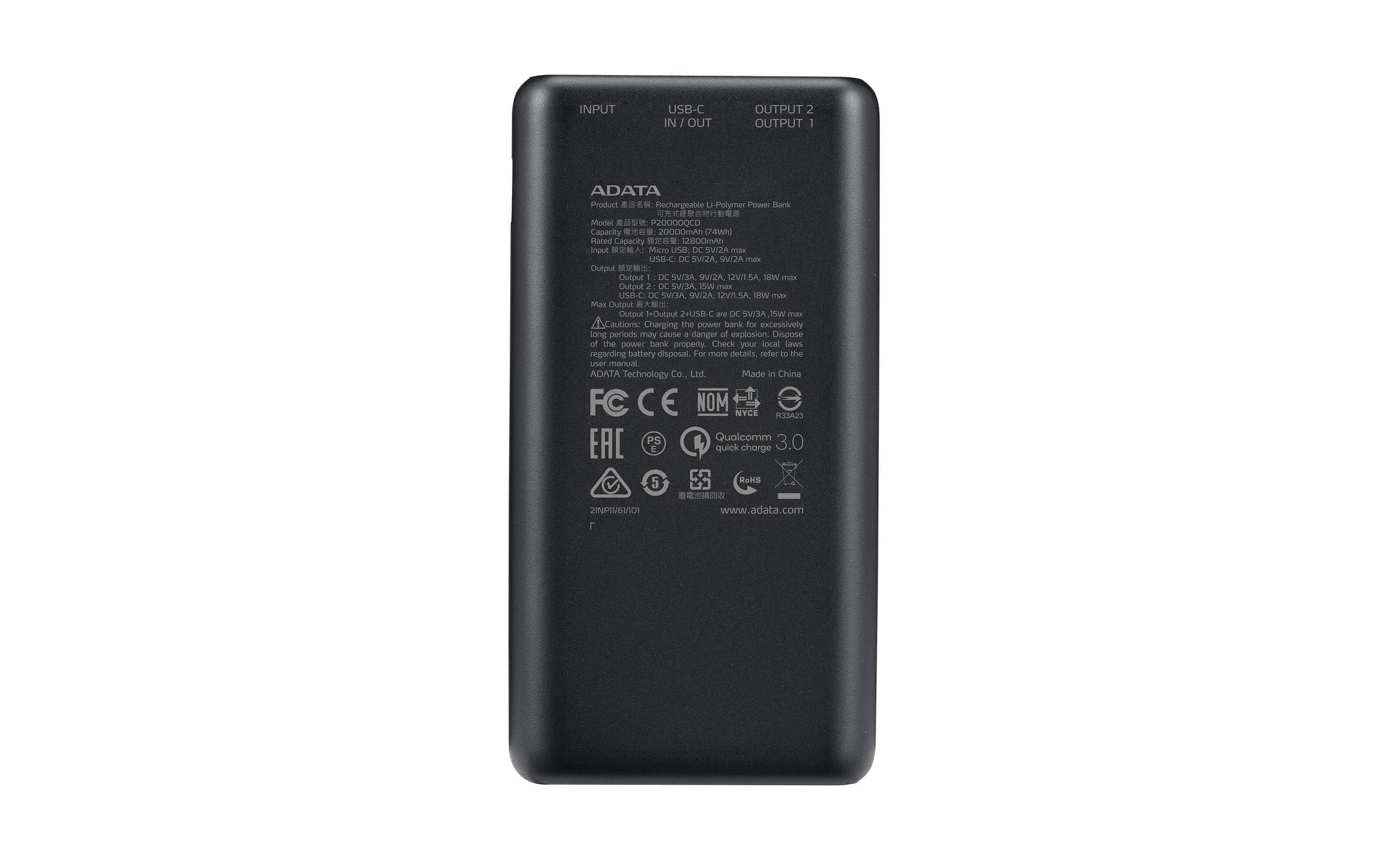 ADATA Powerbank P20000QCD (20000 mAh, USB-A, USB-C, Display)