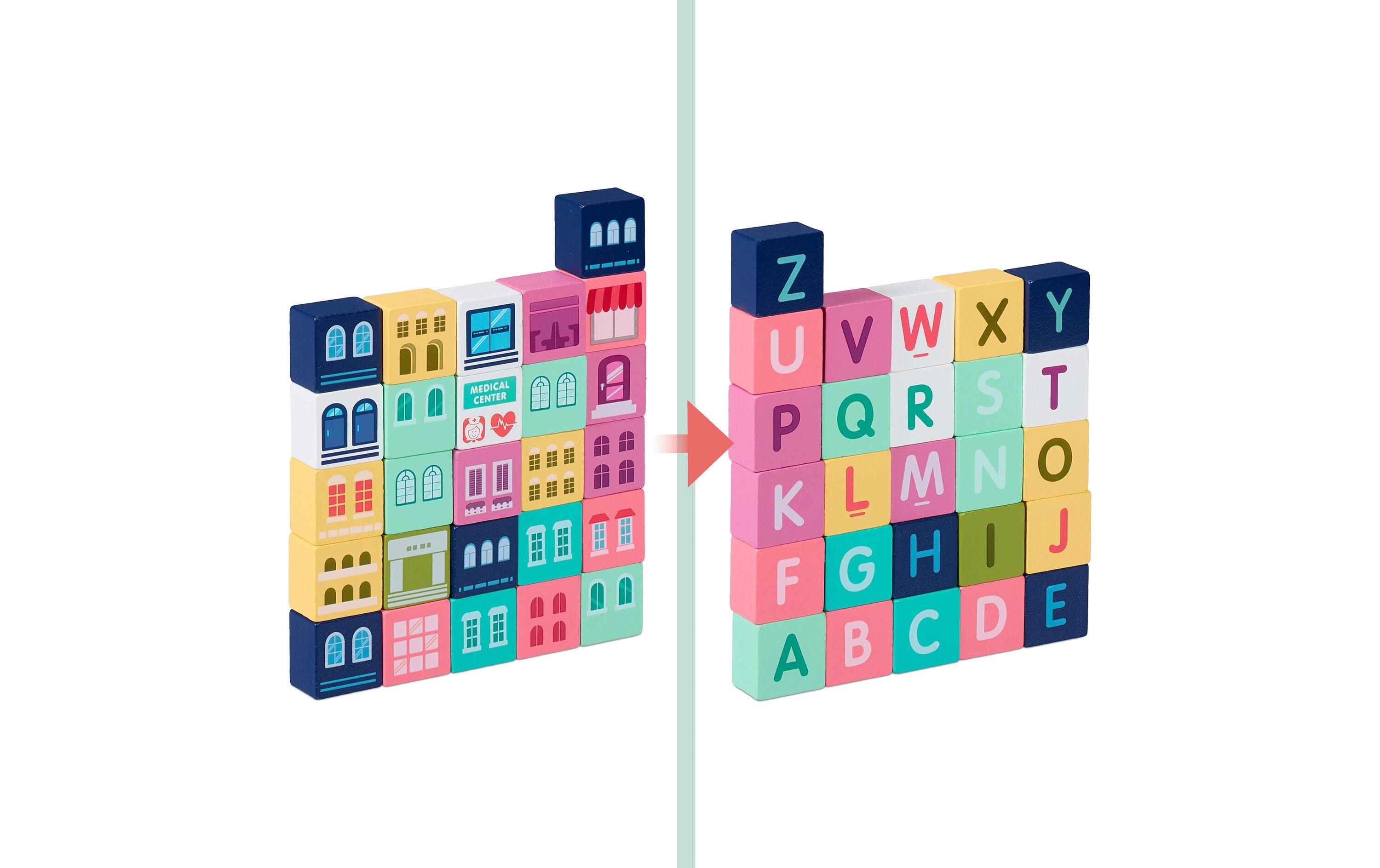 relaxdays Holzbausteine Stadt im Set