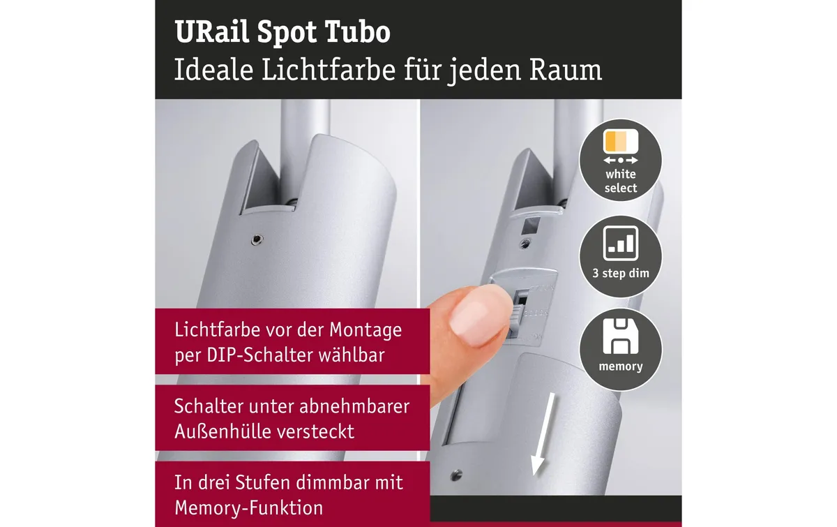 Paulmann URail Schienenspot Tubo Einzelspot Chrom 3-Step-Dim Paulmann URail Schienenspot Tubo Einzelspot Chrom 3-Step-Dim