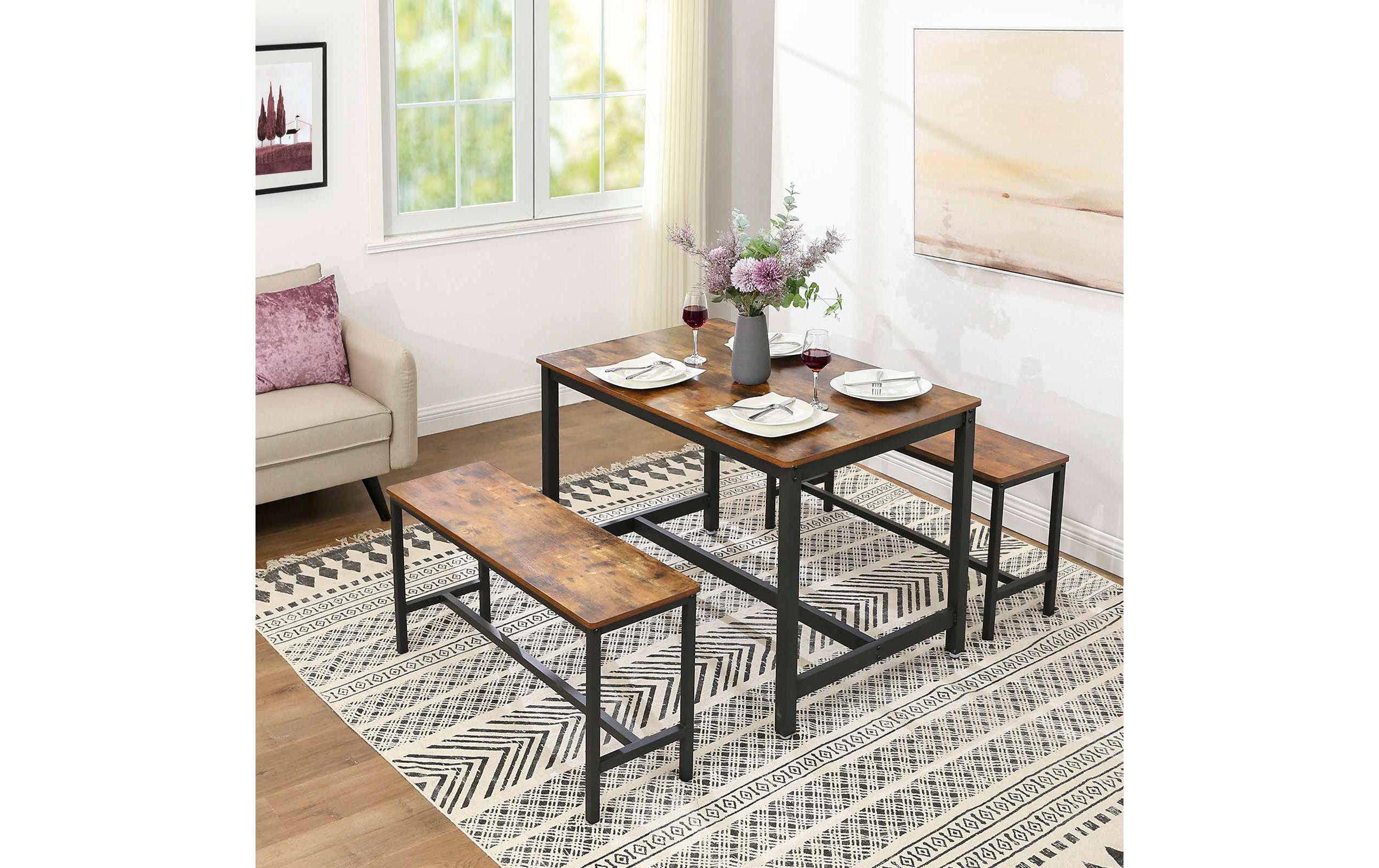 VASAGLE Sitzbank 108 x 50 cm, Vintagebraun-Schwarz, 2er Set