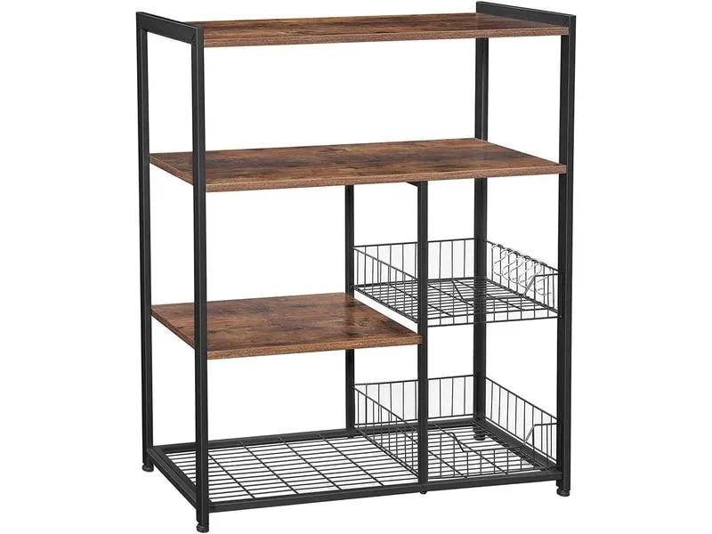 VASAGLE Küchenregal mit 6 Haken 90 x 80 cm, Braun/Schwarz VASAGLE Küchenregal mit 6 Haken 90 x 80 cm, Braun/Schwarz
