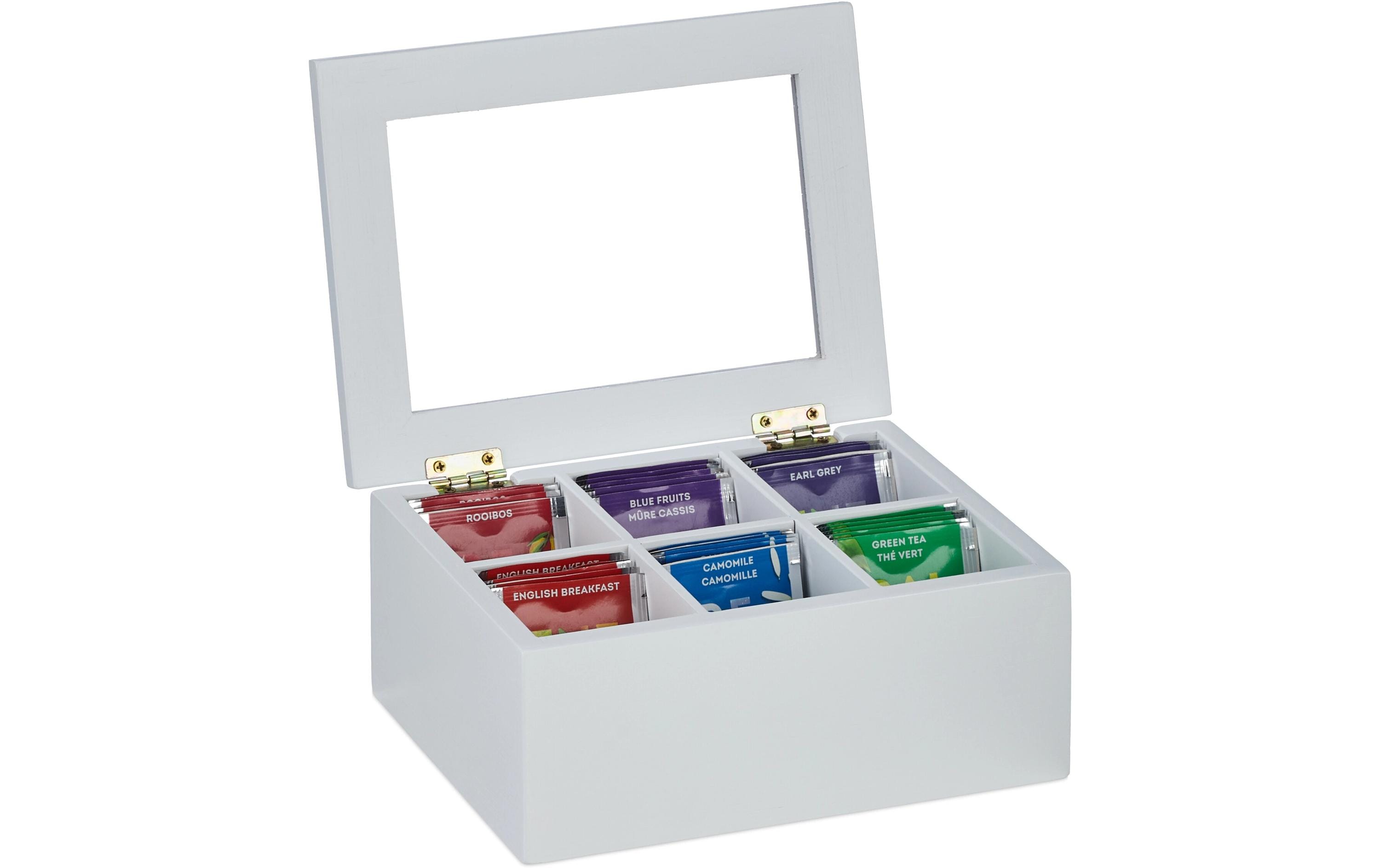 relaxdays Teebeutel-Box 6 Fächer, Transparent/Weiss relaxdays Teebeutel-Box 6 Fächer, Transparent/Weiss