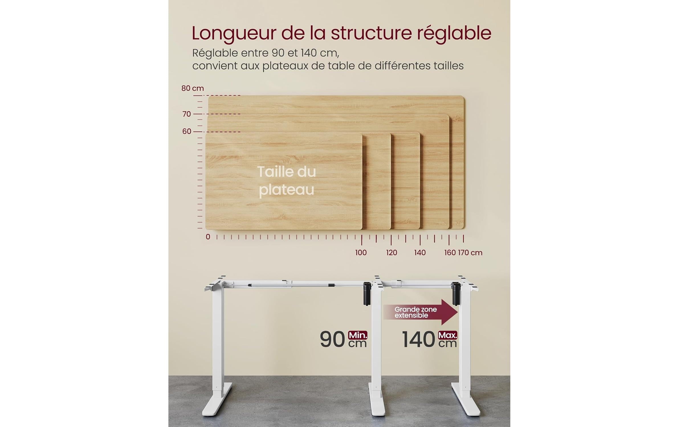 Songmics Tischgestell 72-118 cm, Mattweiss