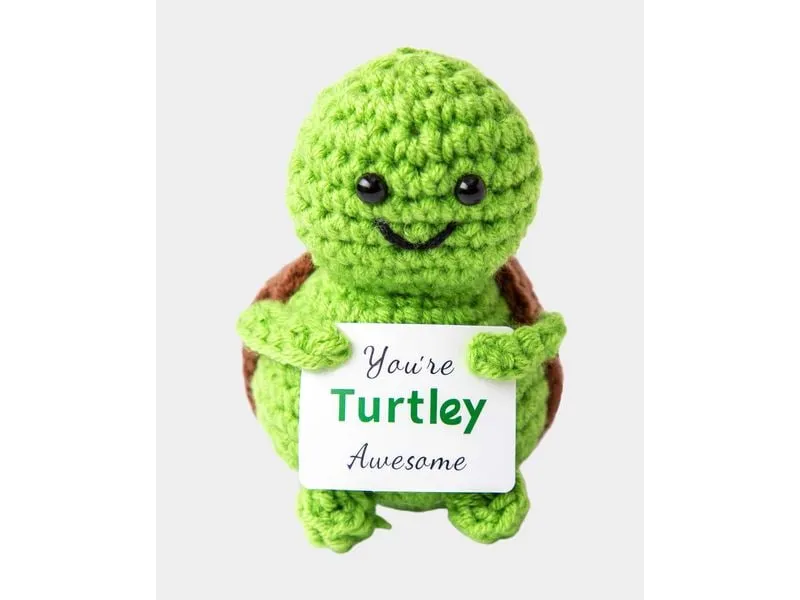 I AM CREATIVE Aufsteller Positive Turtle Gehäkelt, Grün, 9 cm
