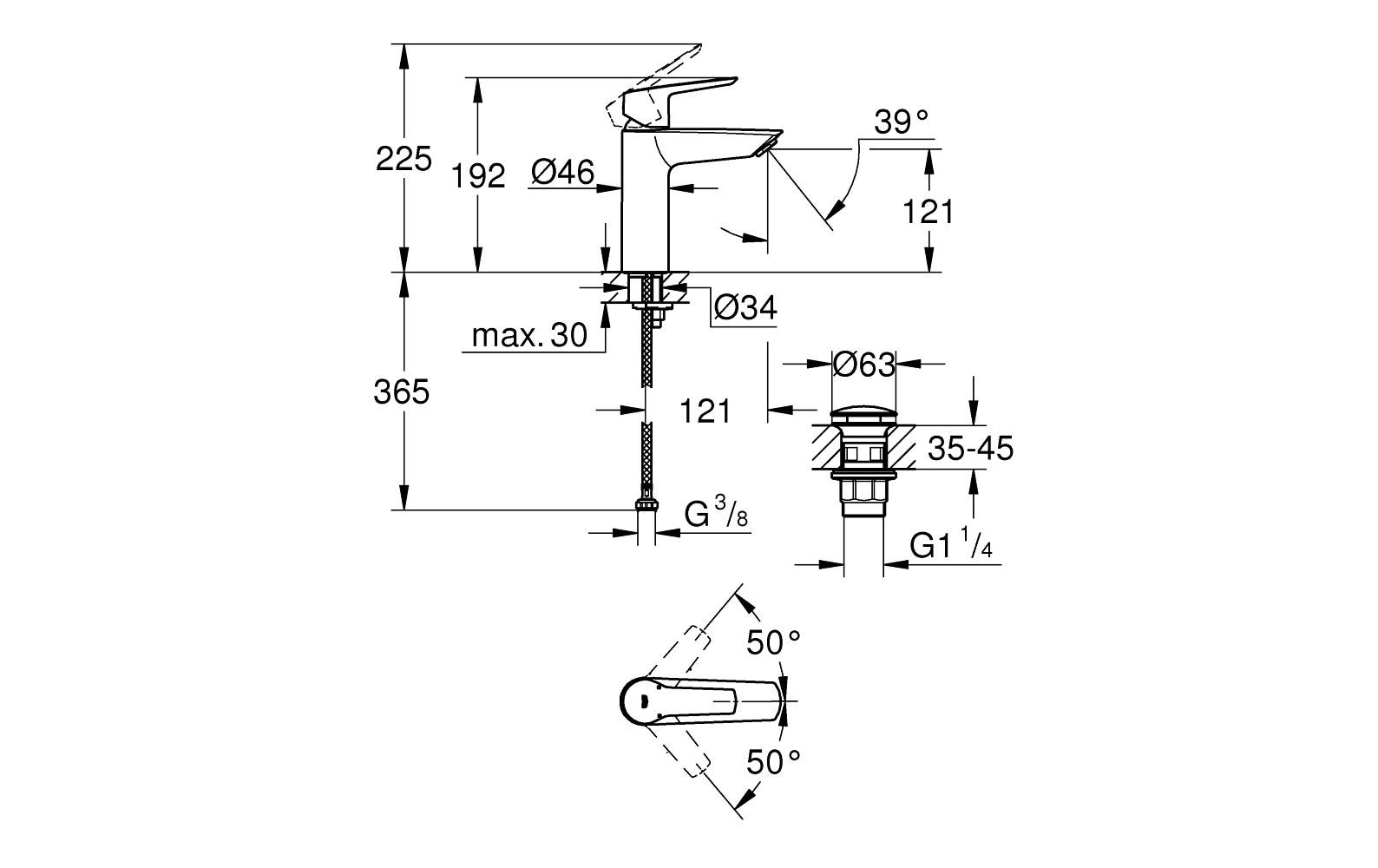 GROHE Lavaboarmatur Start M-Size, 1/2, Chrom