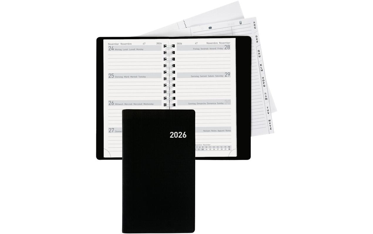 Biella Tagesagenda Bruxelles Wire-O Schwarz, 8.5 x 15.3 cm