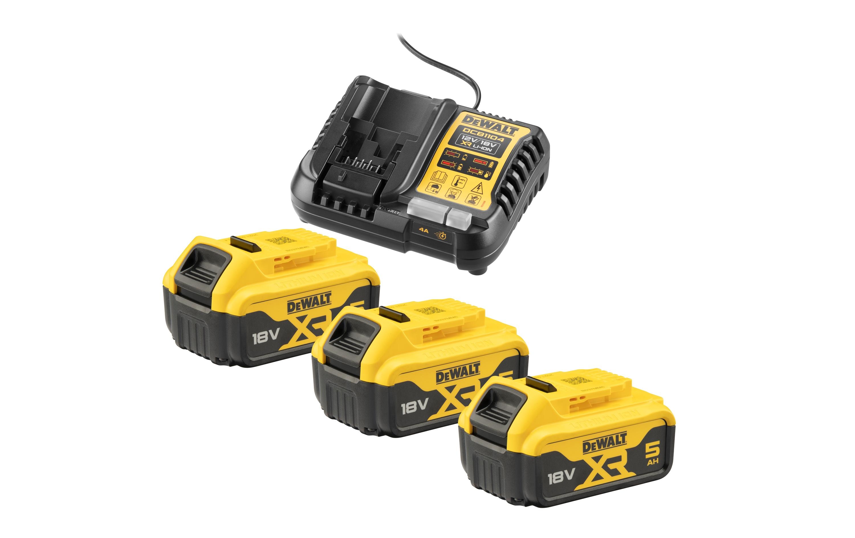 DeWalt Akku Starterset 3x 18 V 5 Ah & DCB1104 Ladegerät