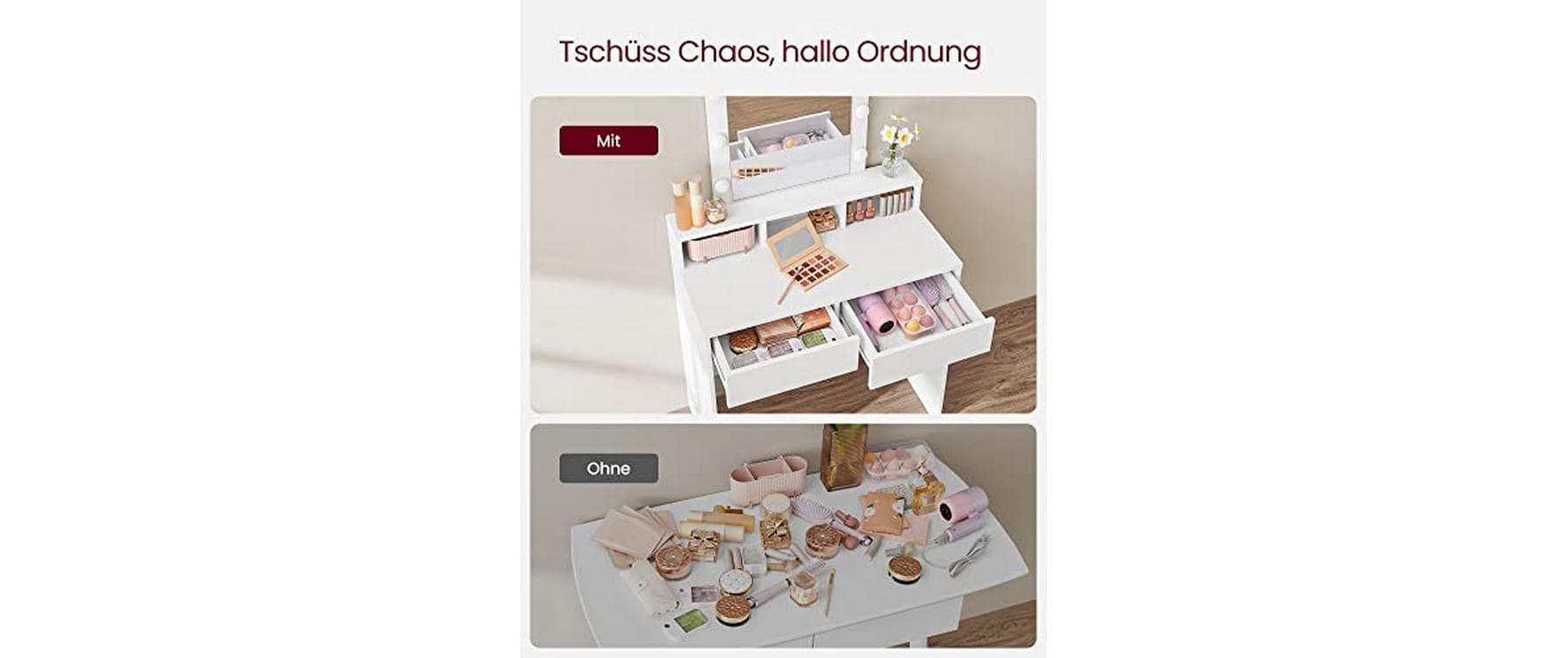 VASAGLE Schminktisch mit Spiegel Weiss