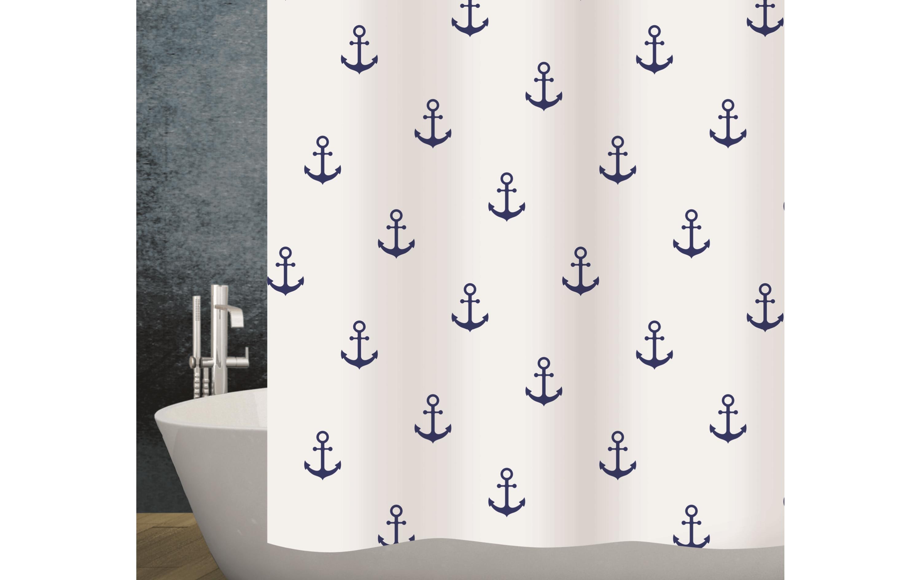 diaqua® Duschvorhang Anchor 180 x 200 cm, Weiss / Blau