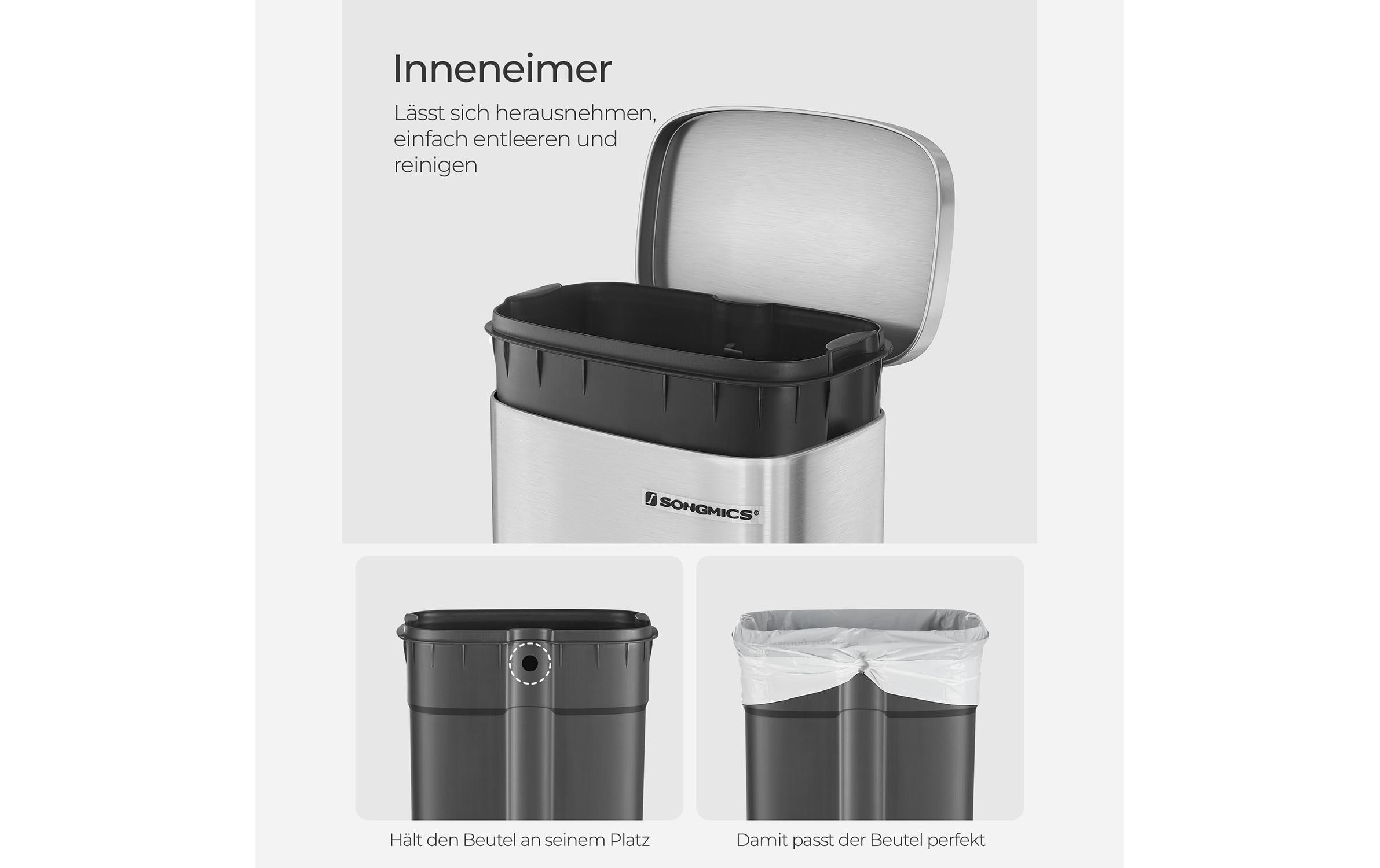 Songmics Abfalleimer mit Inneneimer 30 l, Silber